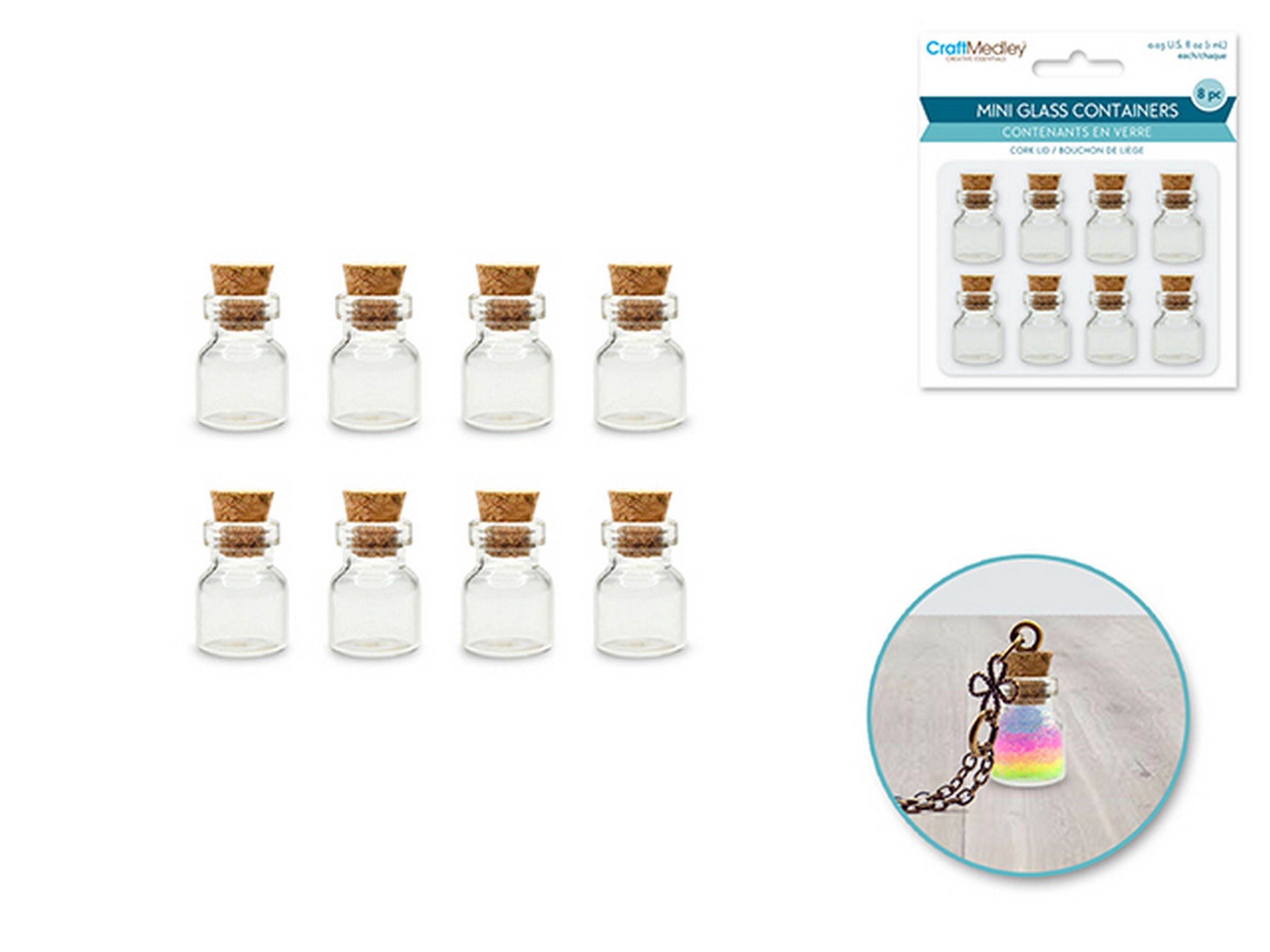 Craft Medley 8 Mini Glass Containers with Cork Lid 0.03oz each