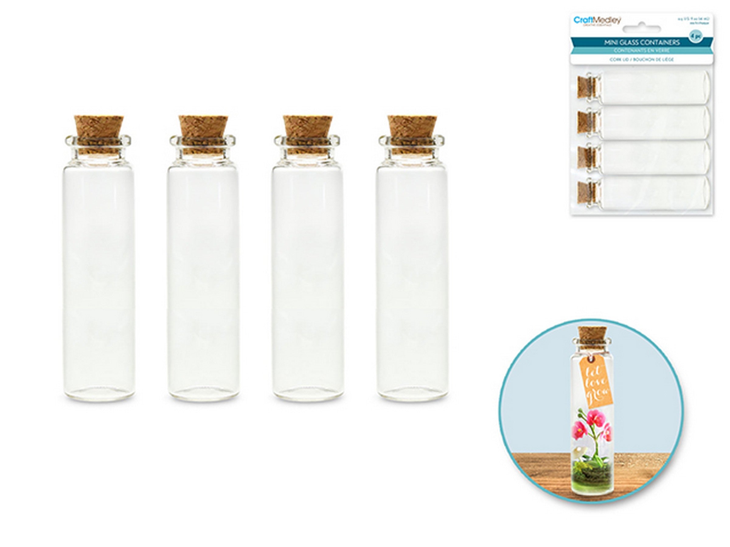 Craft Medley 4 Mini Glass Containers with Cork Lid 0.5oz each