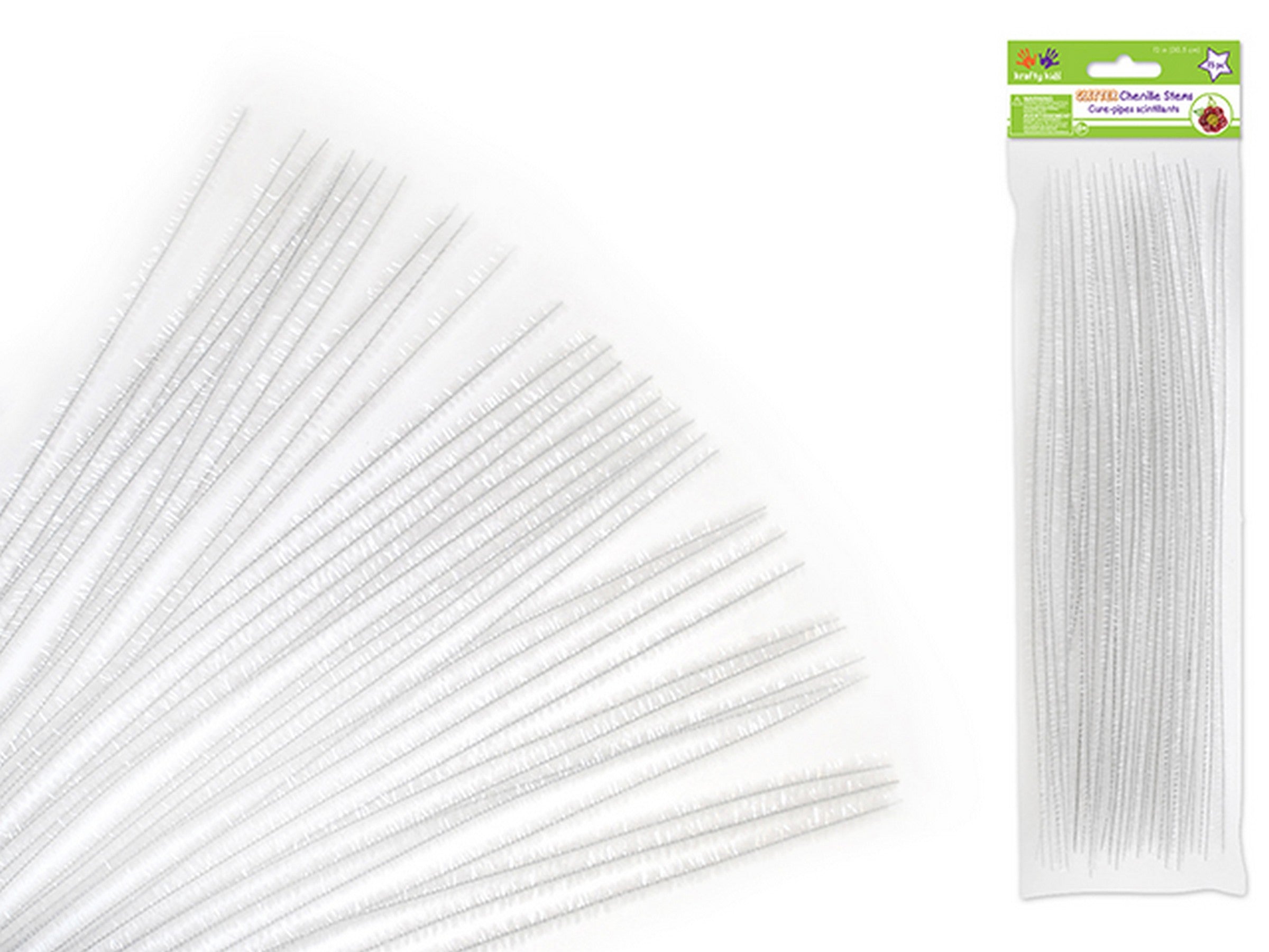 Krafty Kids 35 Glitter Pipe Cleaners White 12in