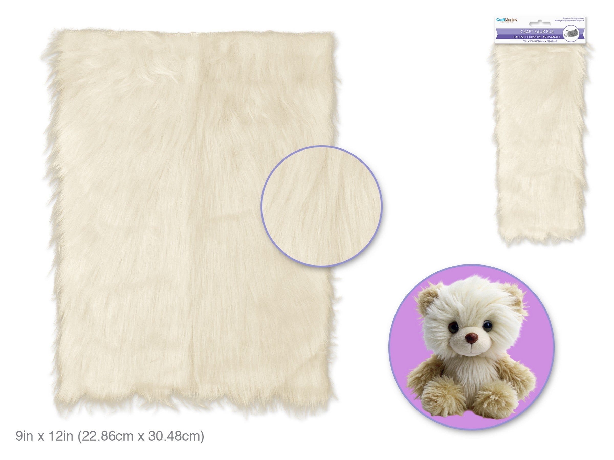 Craft Medley 1.6in Long-Hair Ivory Faux-Fur Sheet 9x12in