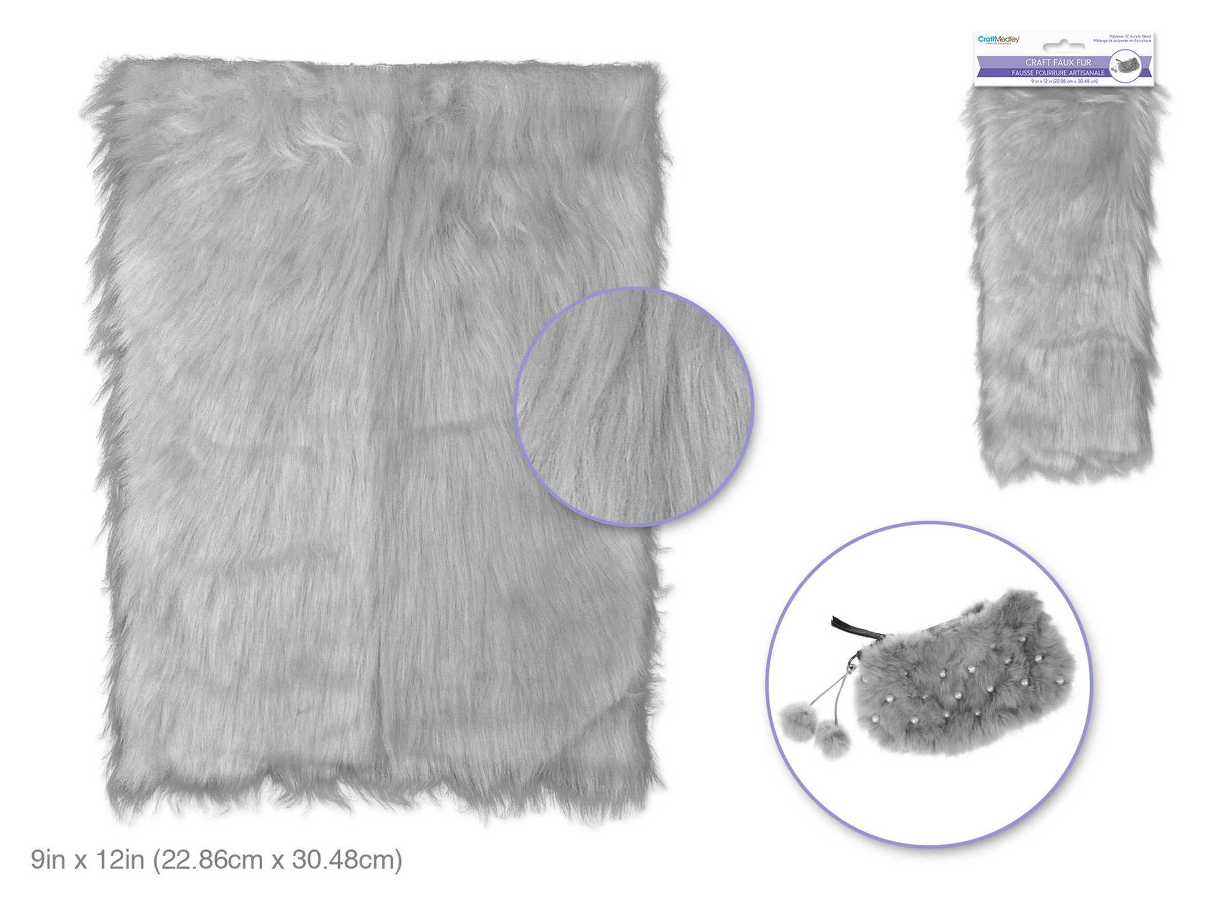 Craft Medley 1.6in Long-Hair Grey Faux-Fur Sheet 9x12in