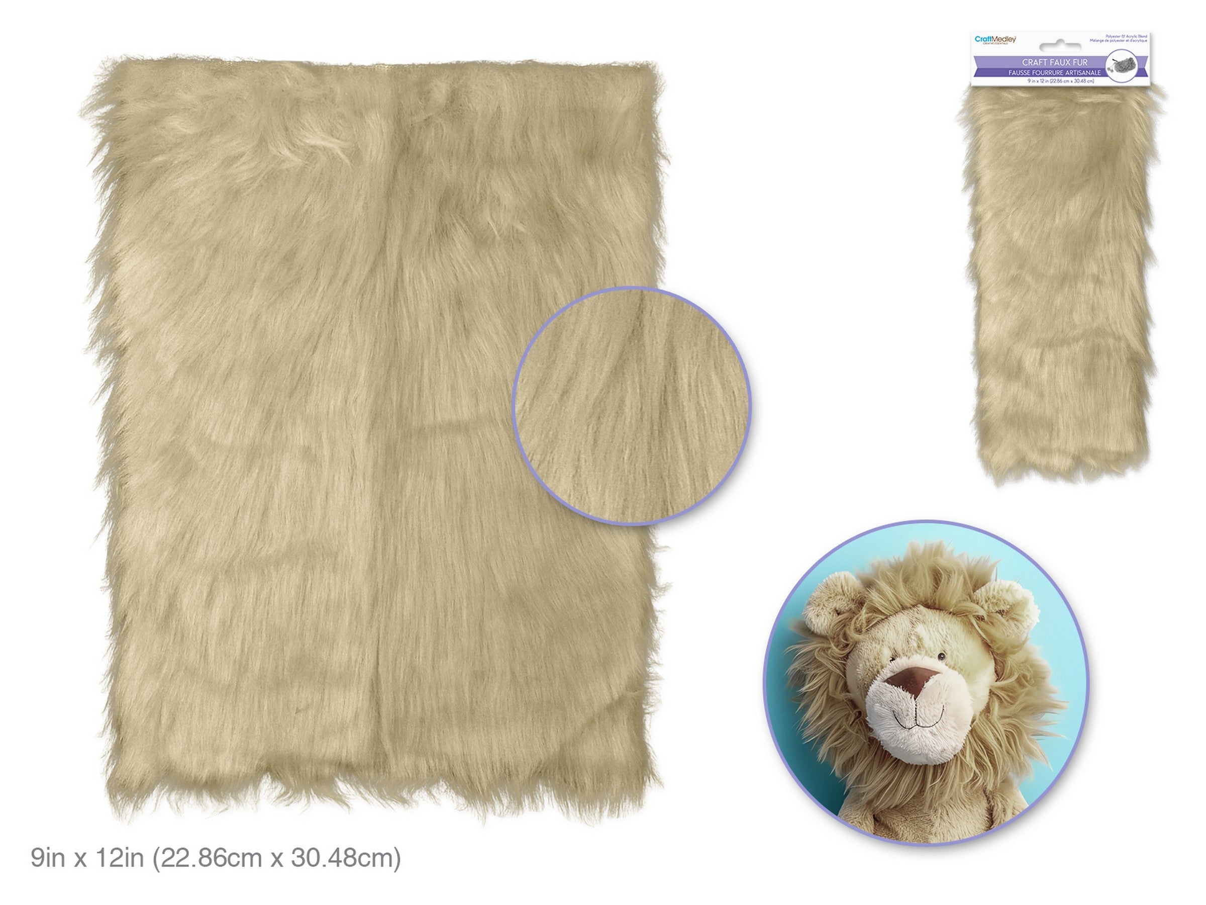 Craft Medley 1.6in Long-Hair Beige Faux-Fur Sheet 9x12in