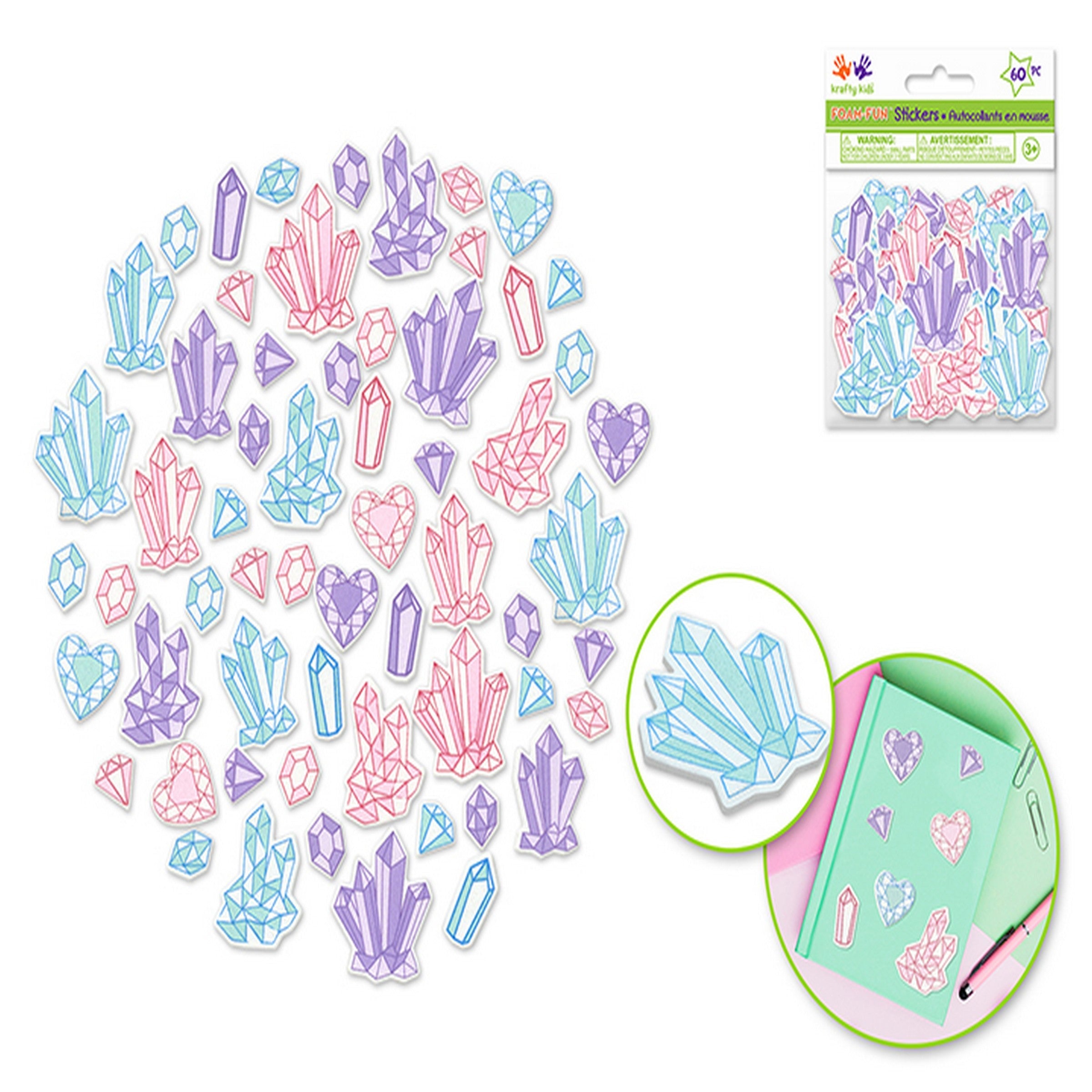 Krafty Kids Foam-Fun 3D Stickers - Crystal Gem 0.7in to 1.5in