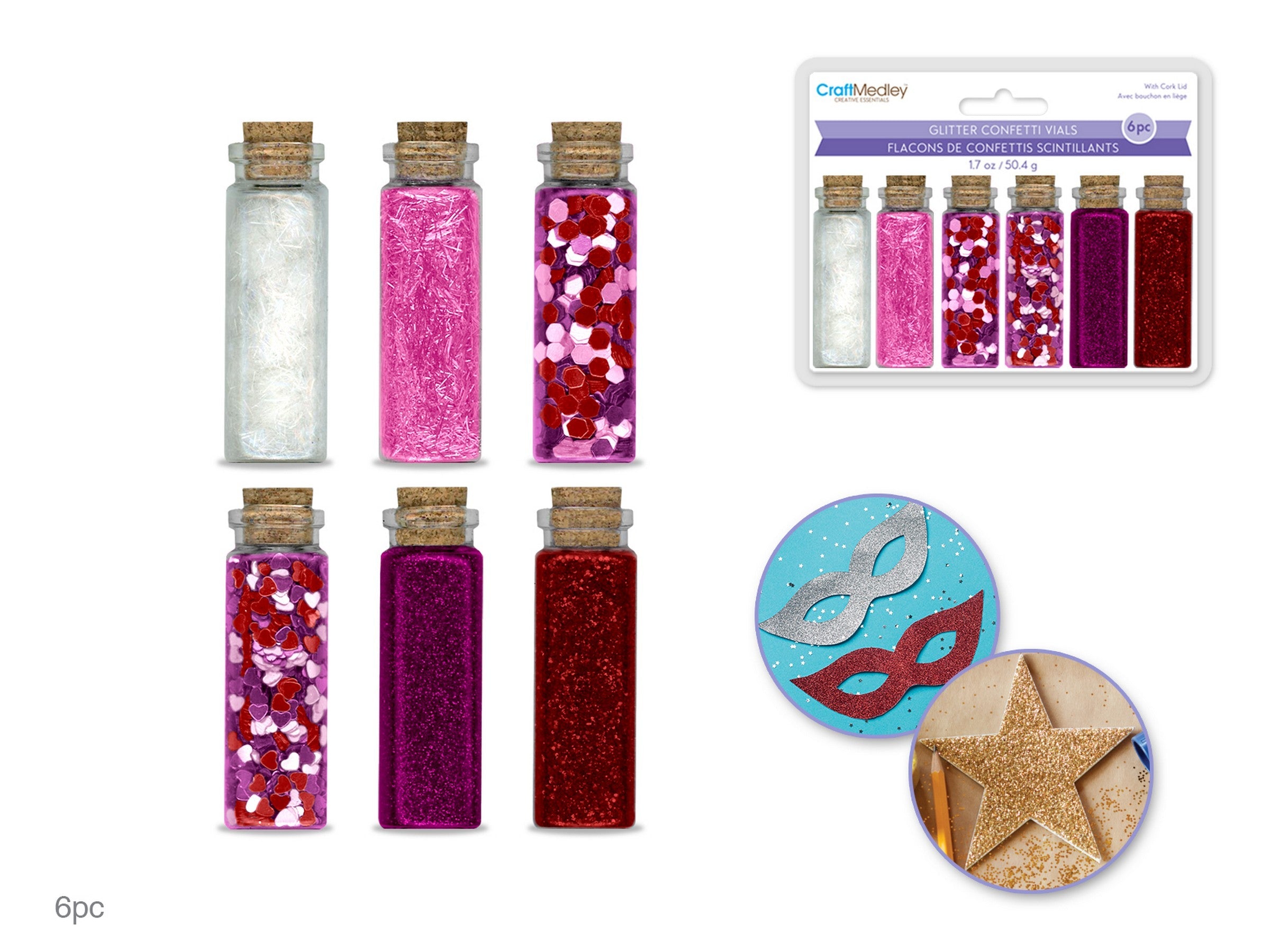 Craft Medley 6 Glitter Confetti Vials Red 1.7oz