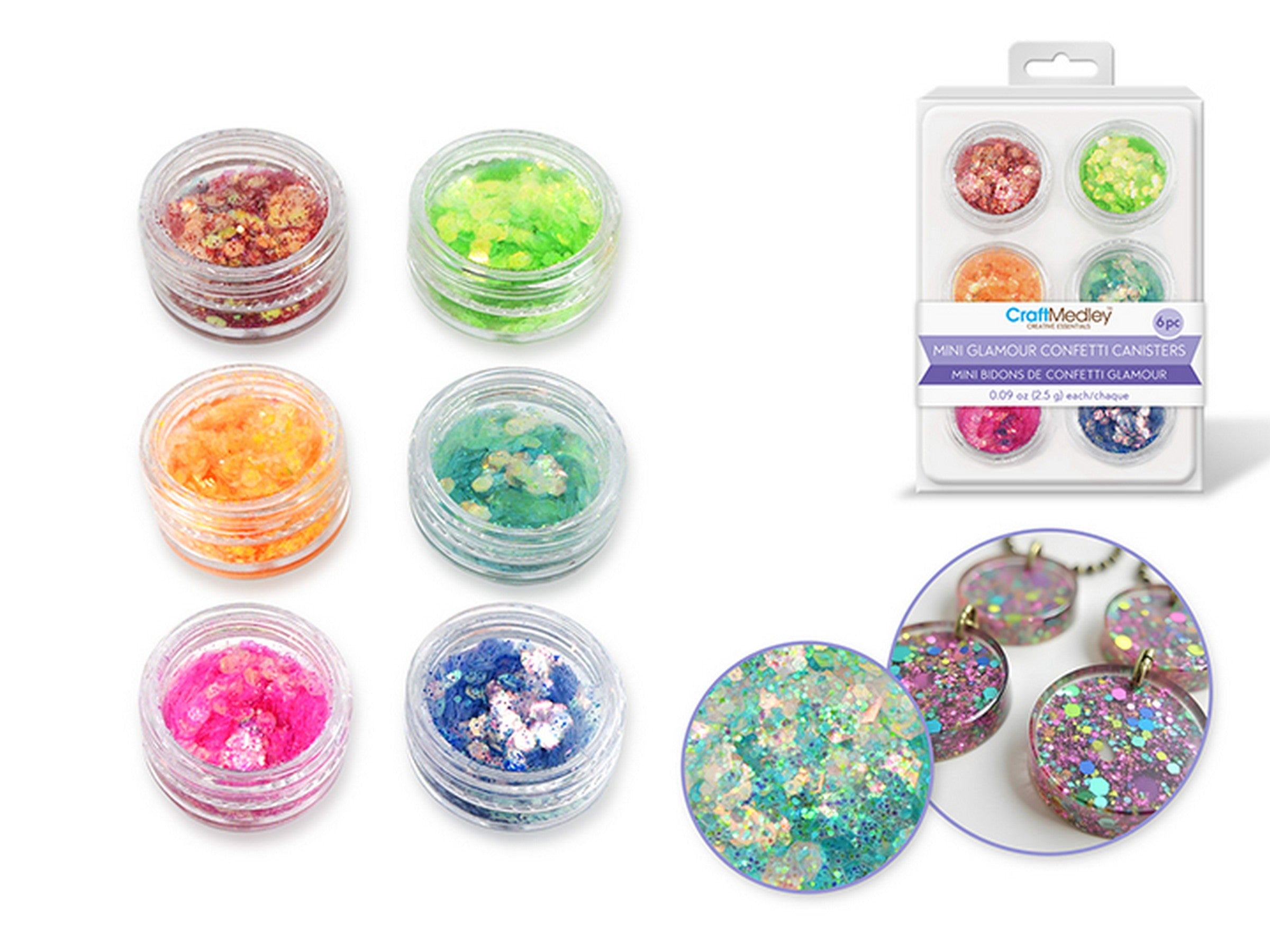 Craft Medley 6 Mini Glamour Confetti Canisters - Iridescent Mix 