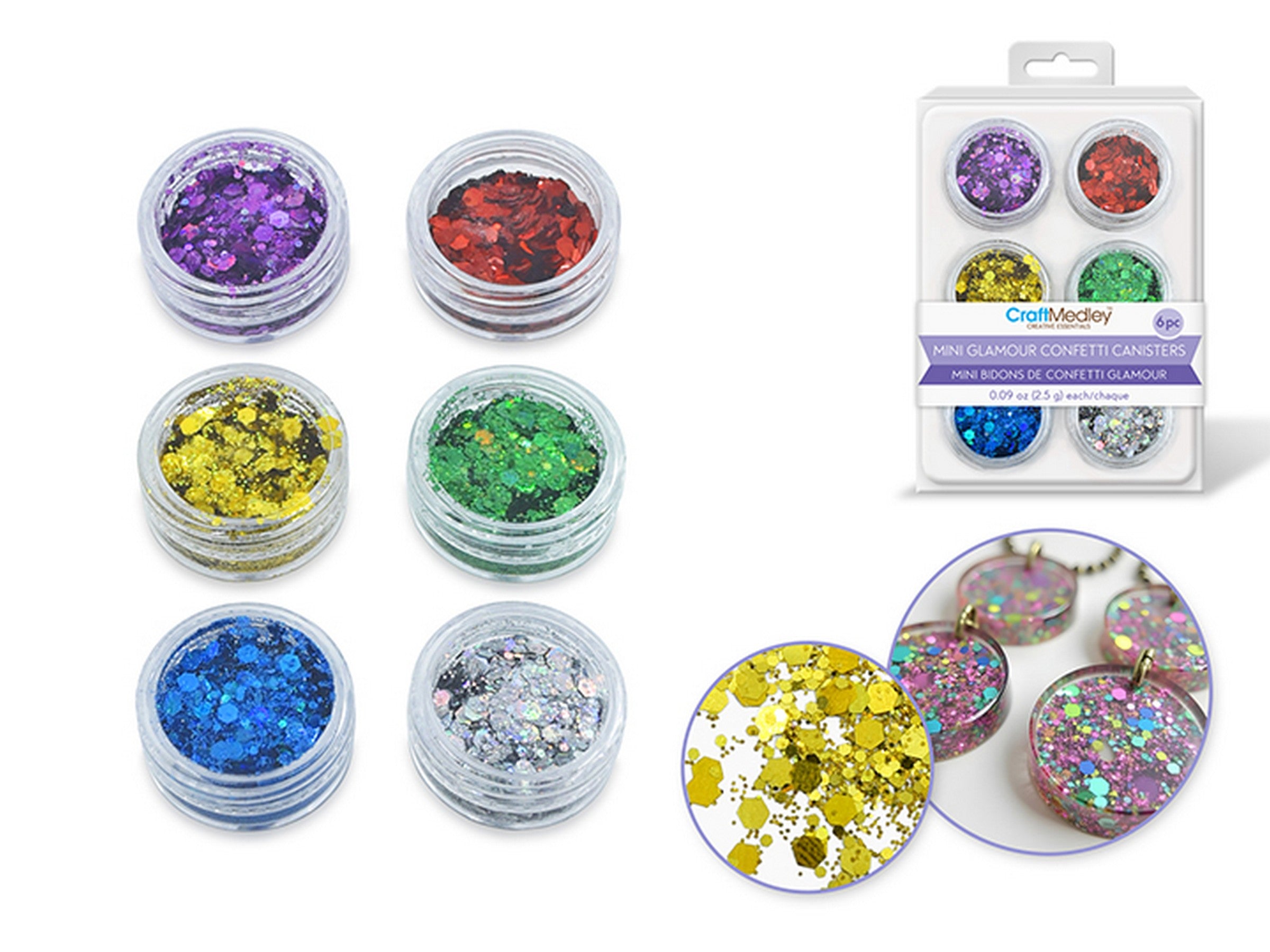 Craft Medley 6 Mini Glamour Confetti Canisters - Glitter Glam 