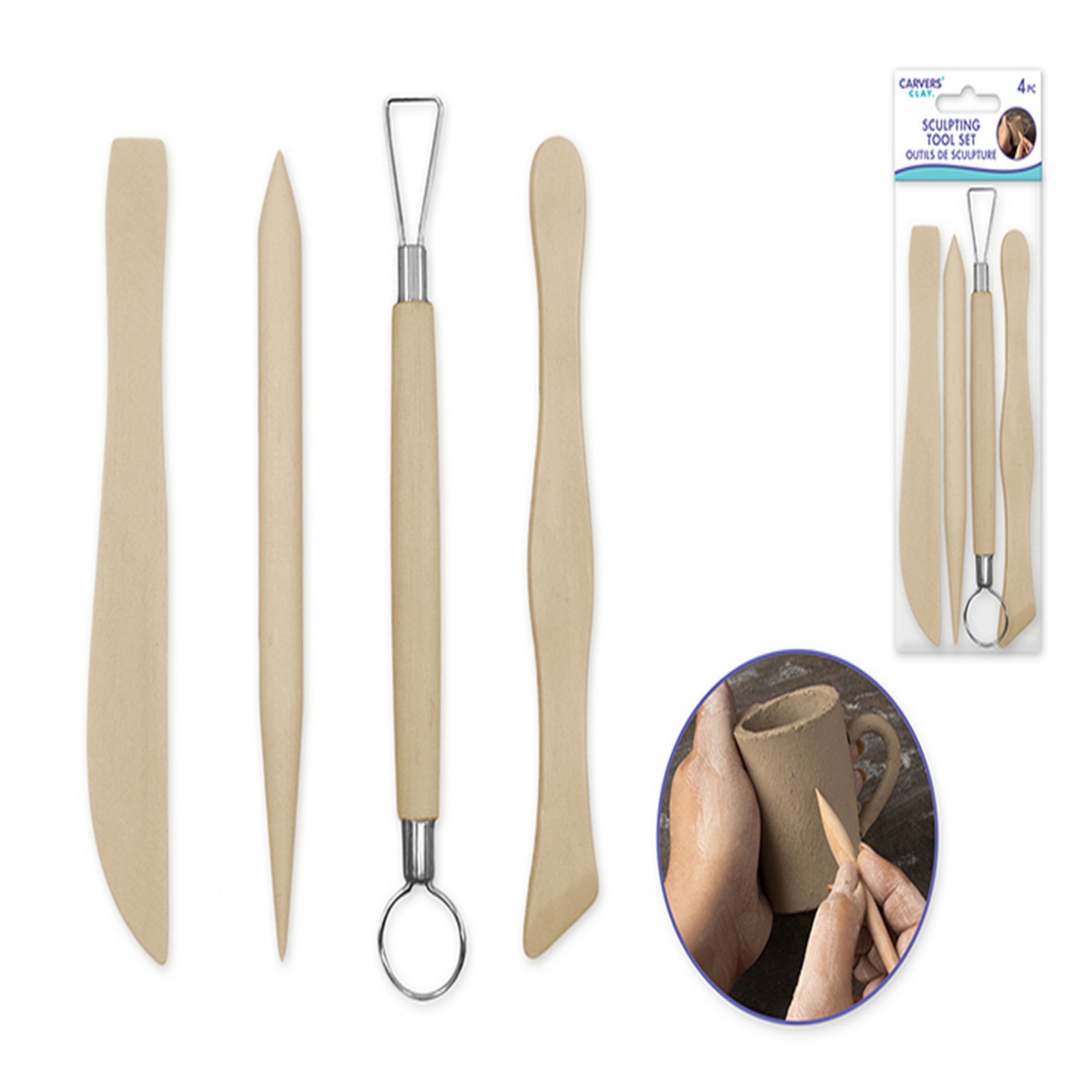Crafter's Tool Kit Wood Handle Sculpting Tools Set 4pcs 6in