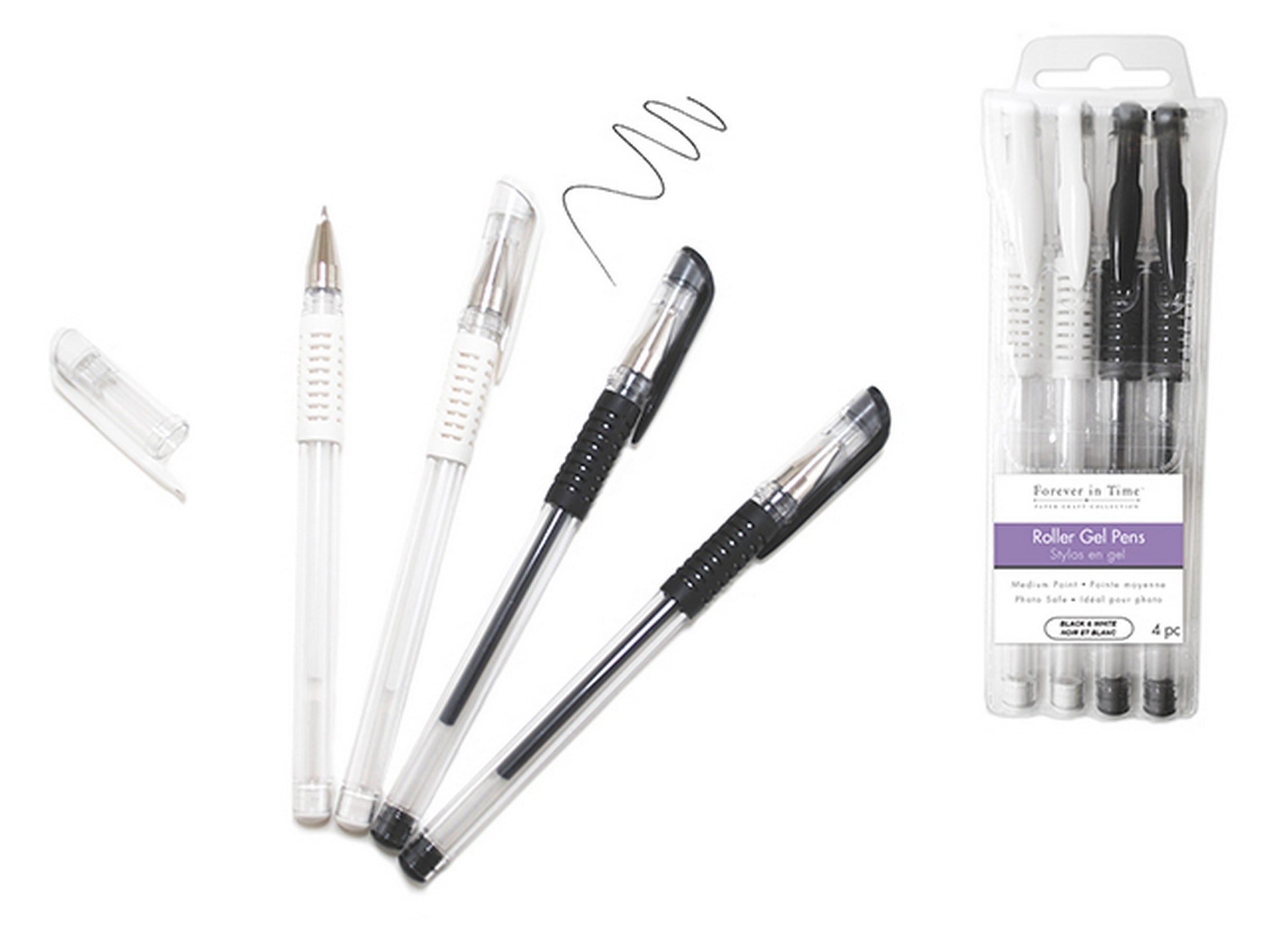 Forever in Time 4 Roller Gel Pens Medium Point Black and White