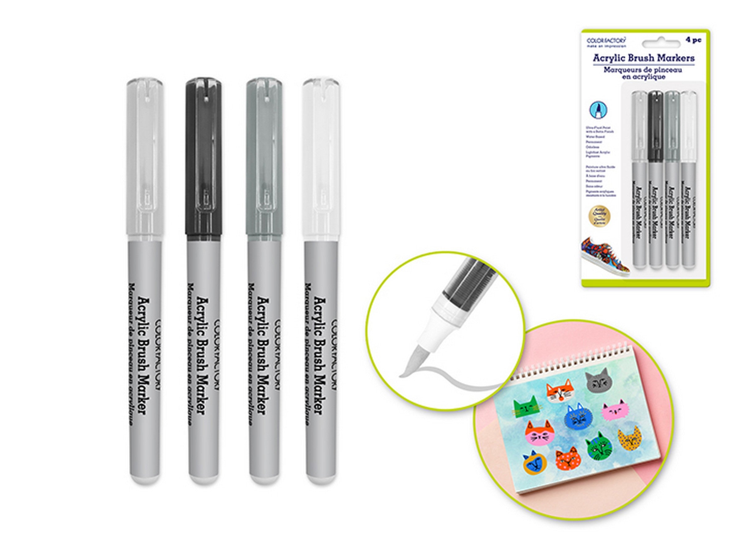 Color Factory 4 Straight Liquid Acrylic Paint Brush Markers - Classic 2g