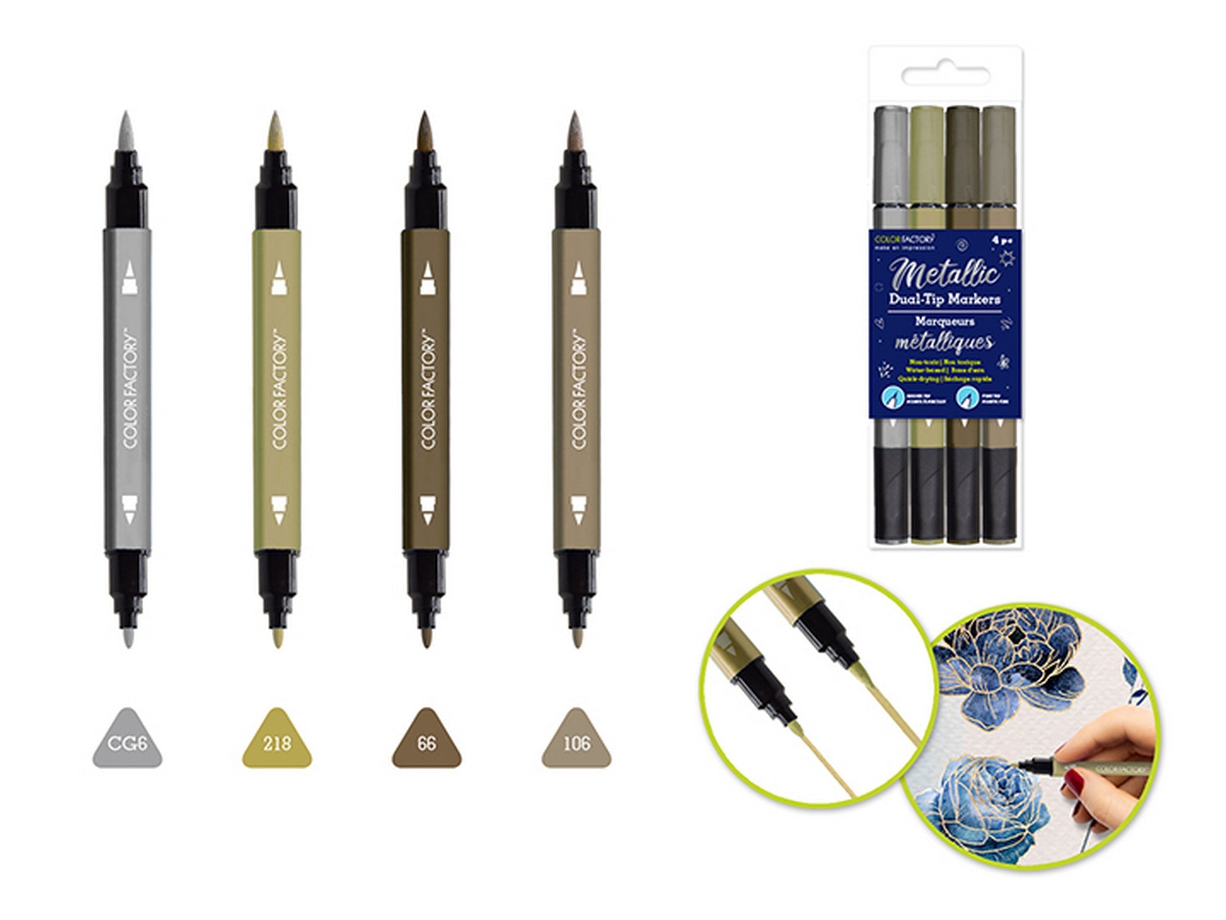 Color Factory 4 Metallic Dual Tip Marker Water Based - Metallique