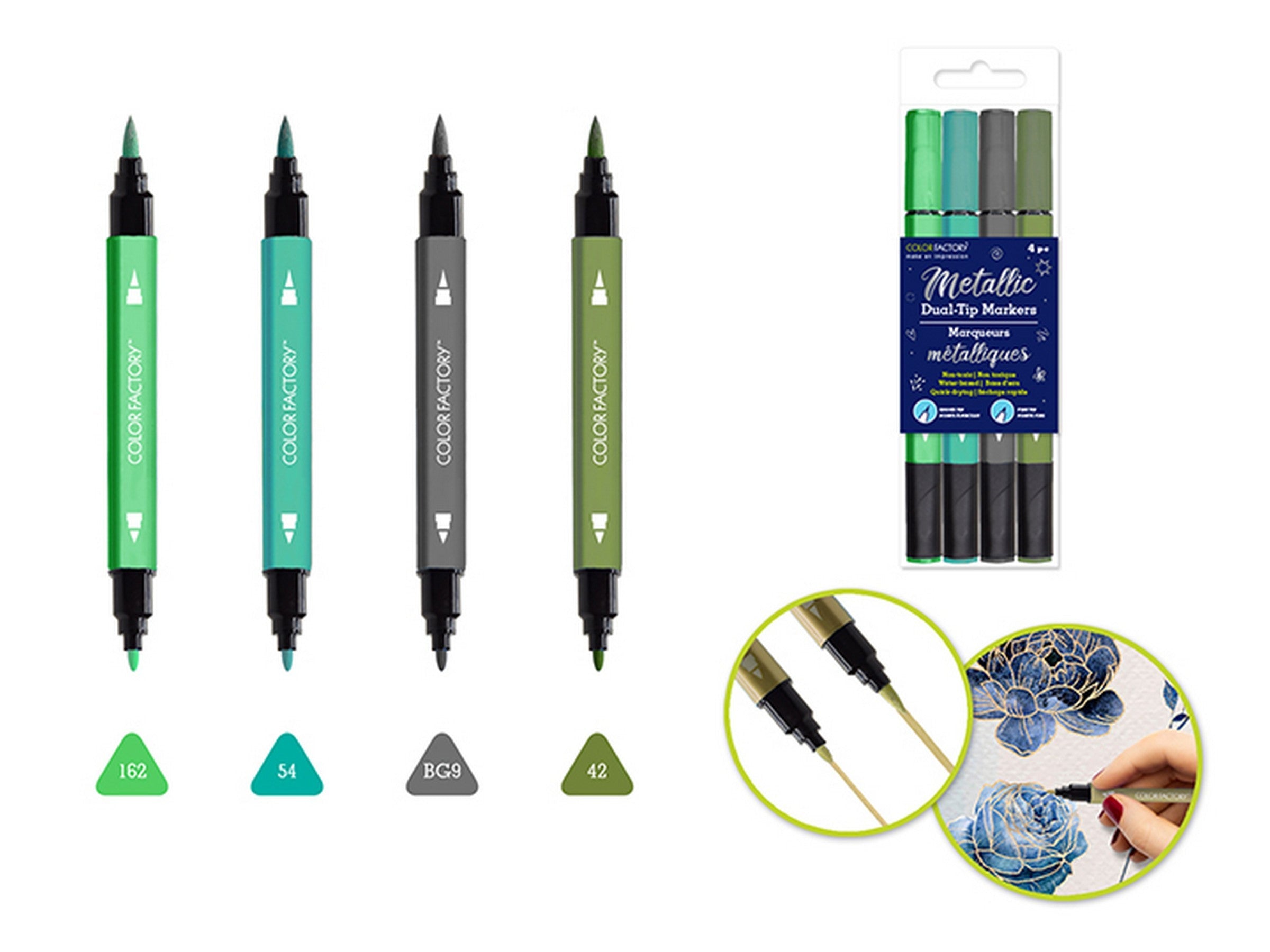 Color Factory 4 Metallic Dual Tip Marker Water Based - Verde