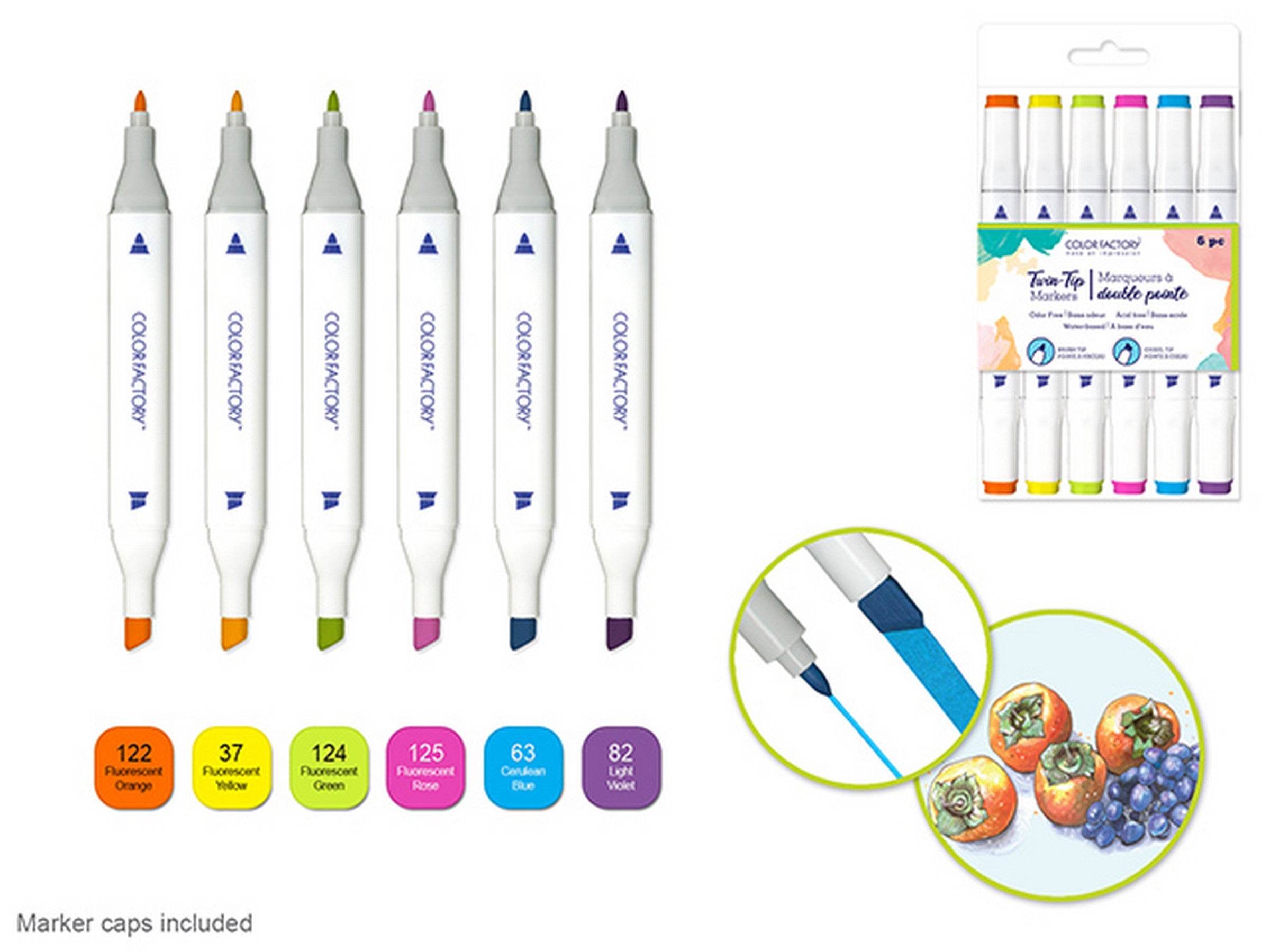 Color Factory 6 Twin-tip Markers - Brights
