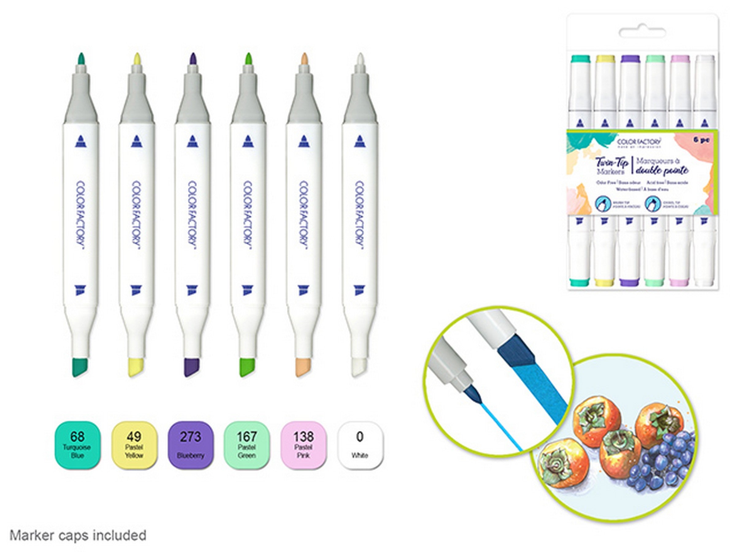 Color Factory 6 Twin-tip Markers - Pastel
