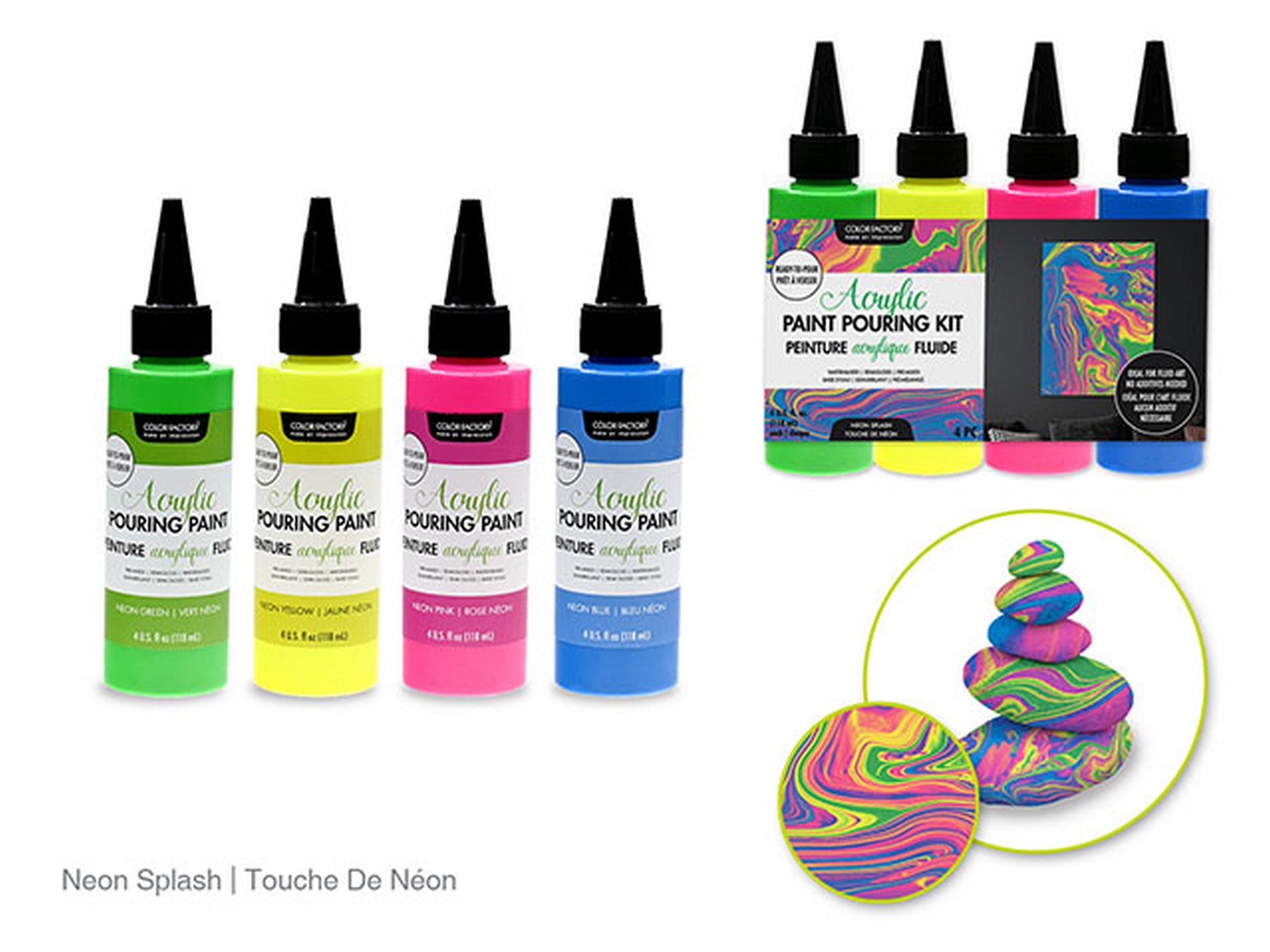Color Factory 4pcs Paint Pouring Kit Neon Splash 4oz each