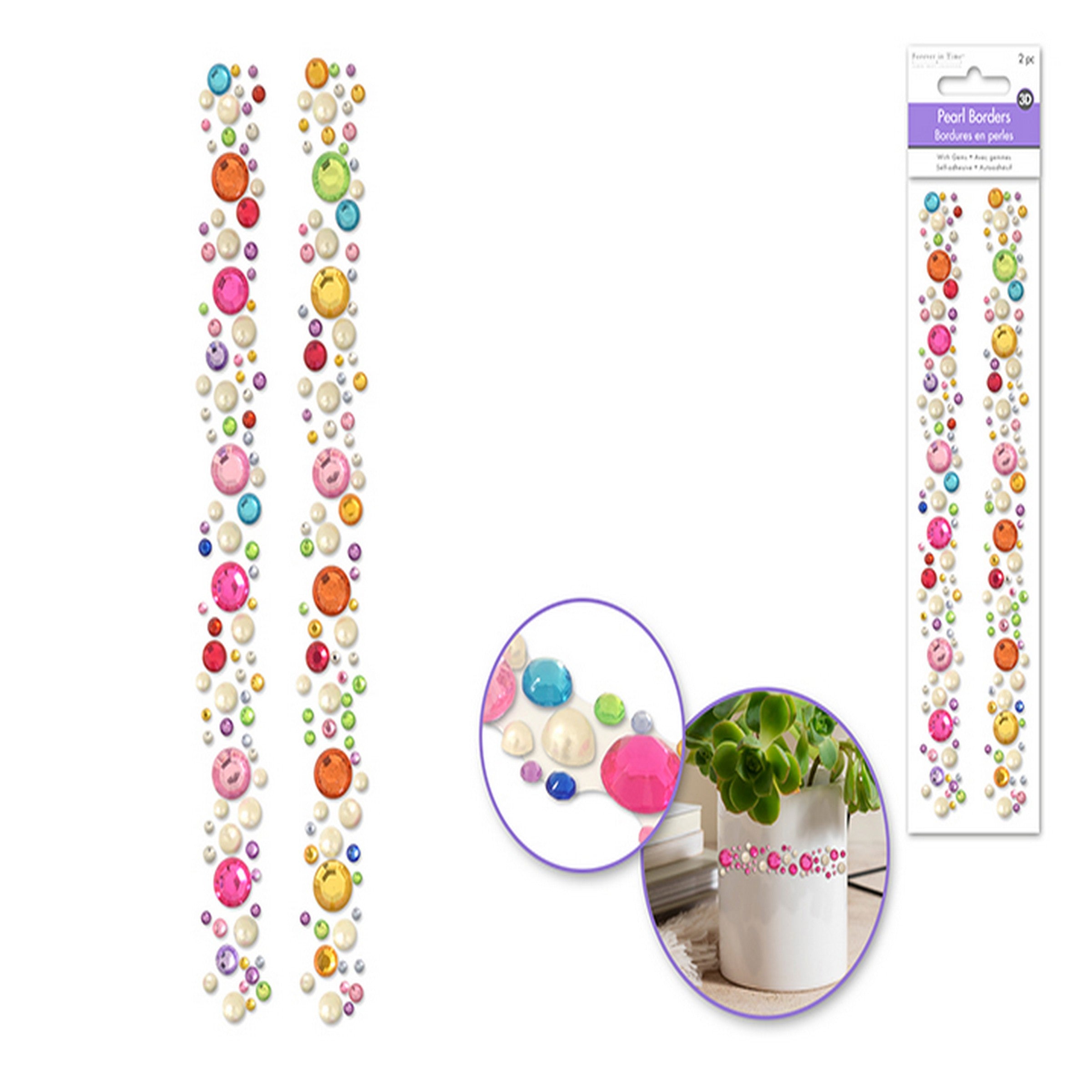 Forever in Time Pearl Borders Stickers with Colored Gem Accents 2pcs 5.7in