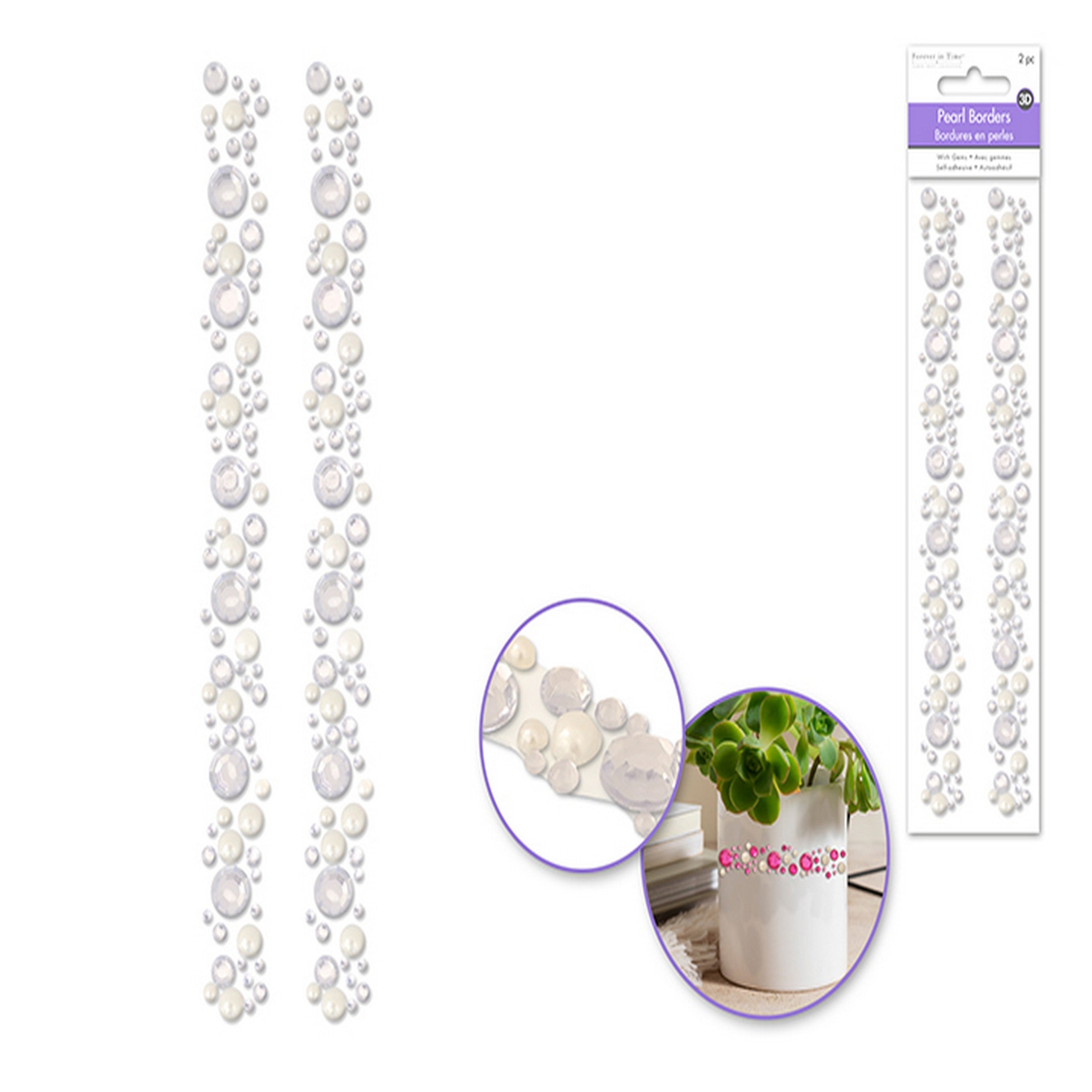 Forever in Time Pearl Borders Stickers with White Gem Accents 2pcs 5.7in