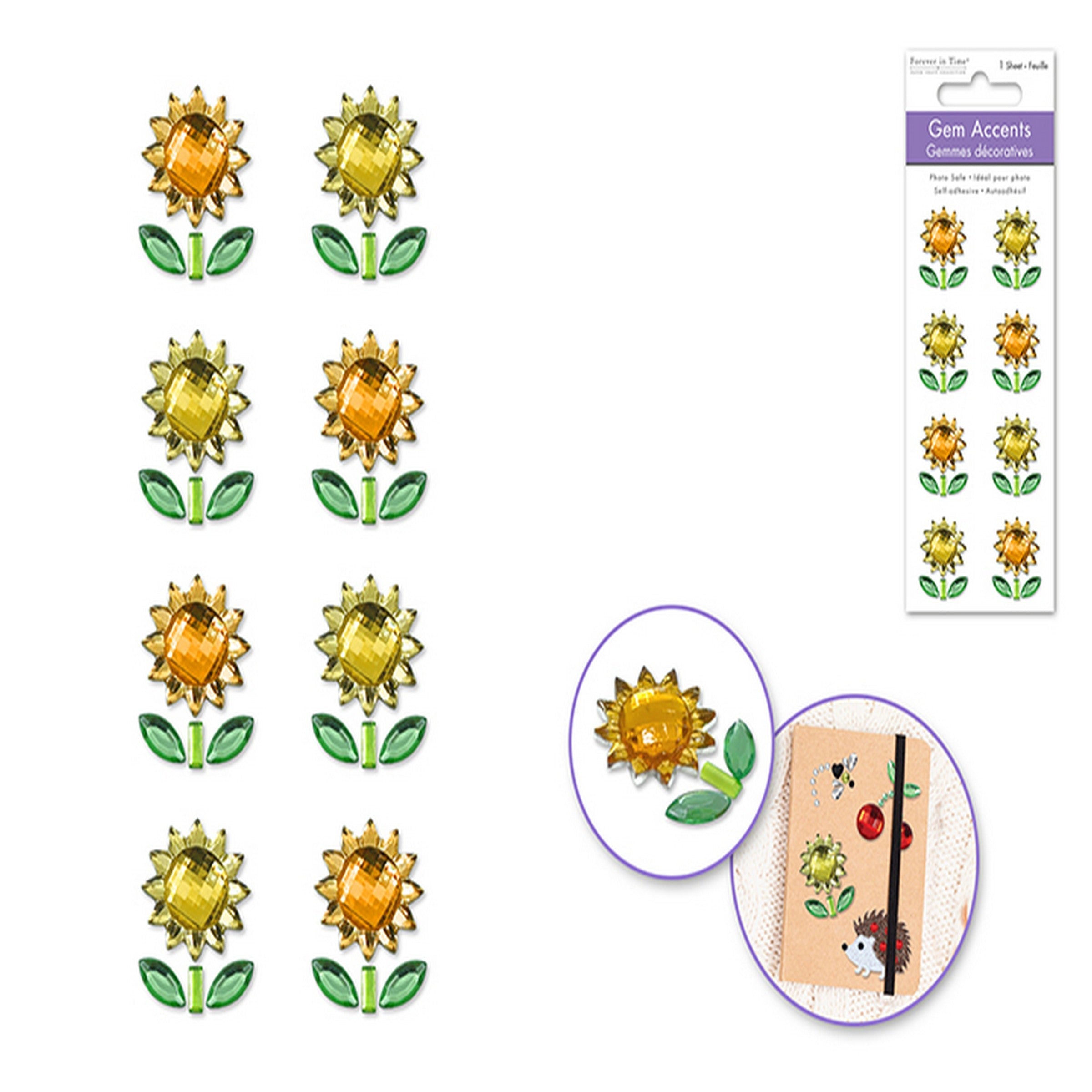 Forever in Time 3D Gem Stickers - Sunflower  8pcs 1x0.75in