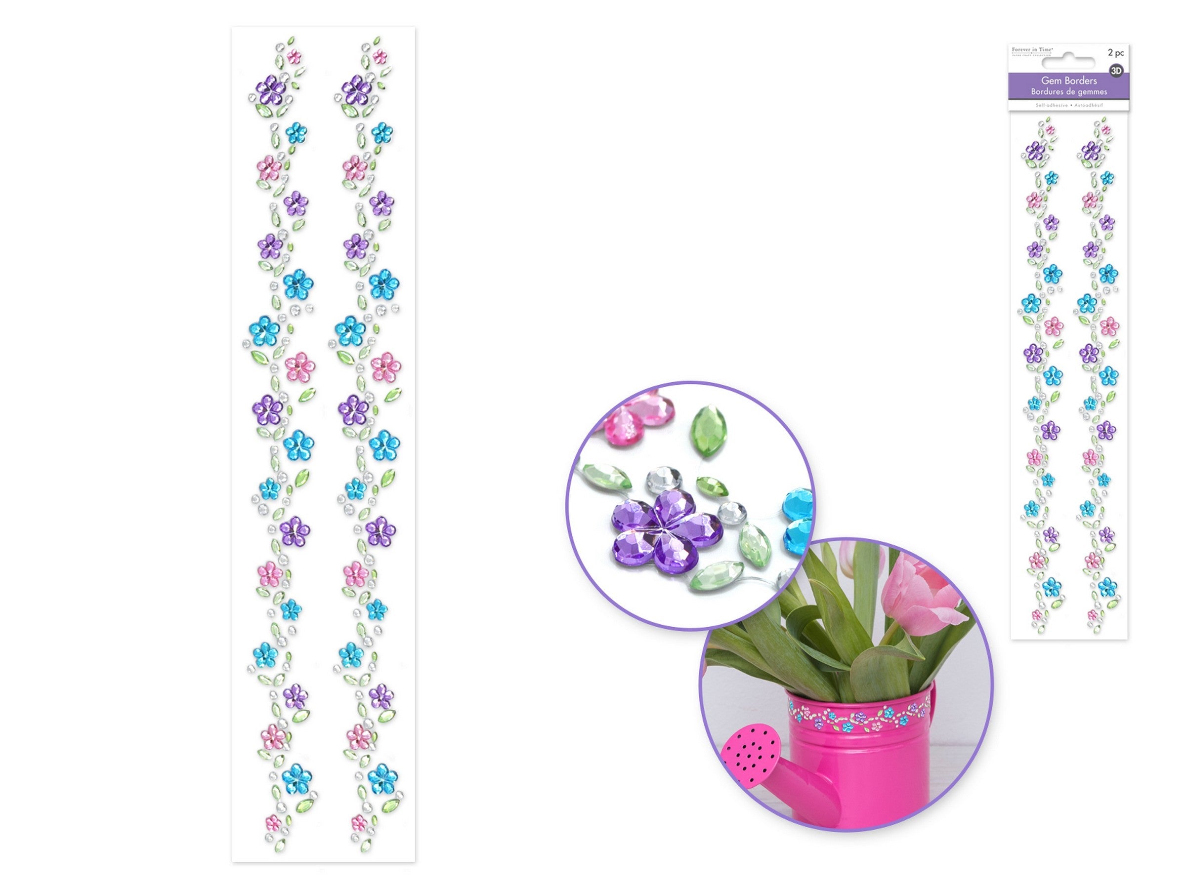 Forever in Time 2 Gem Border Stickers - Blue Flowers 12in