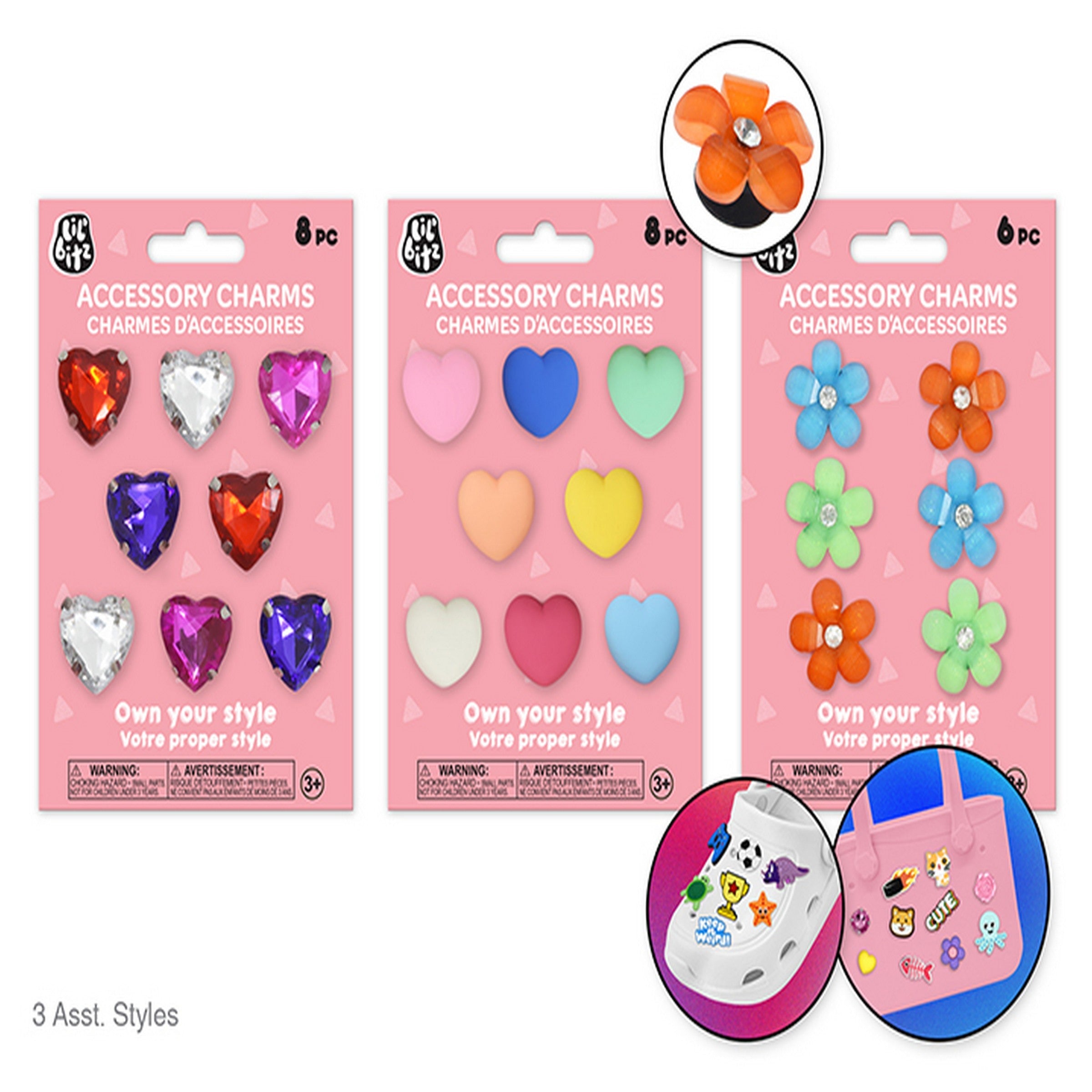 Lil'bitzTM Shoe and Tote Accessory Charms - Hearts 6 - 8pcs VRT 