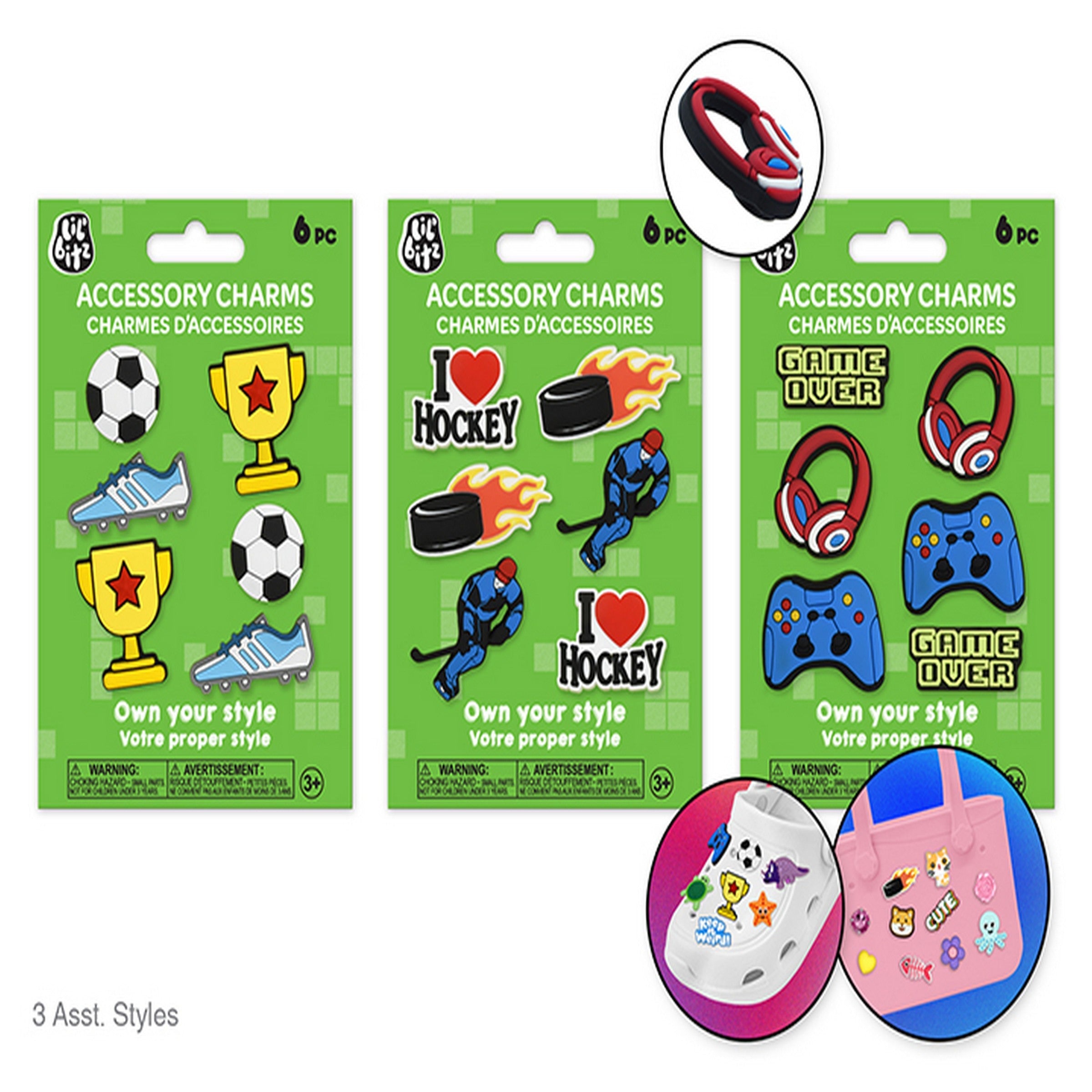 Lil'bitzTM Shoe and Tote Accessory Charms - Sports 6pcs VRT 