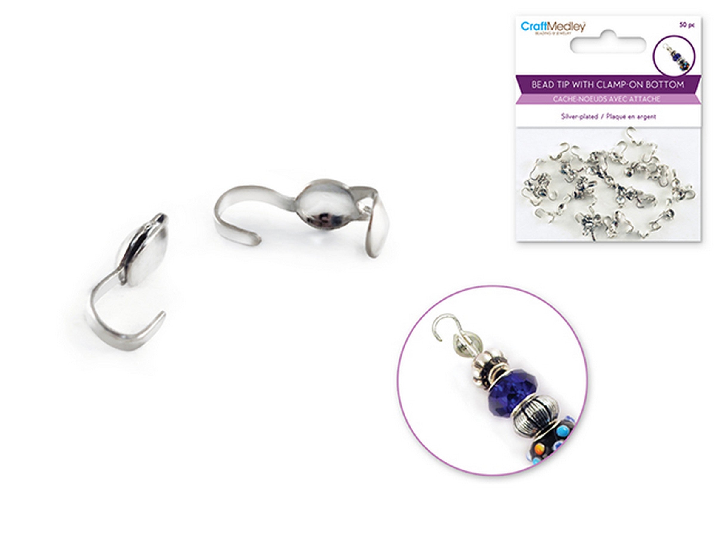 Beading and Jewelry 50 Silver-plated Bead Tip with Clamp-on Bottom 