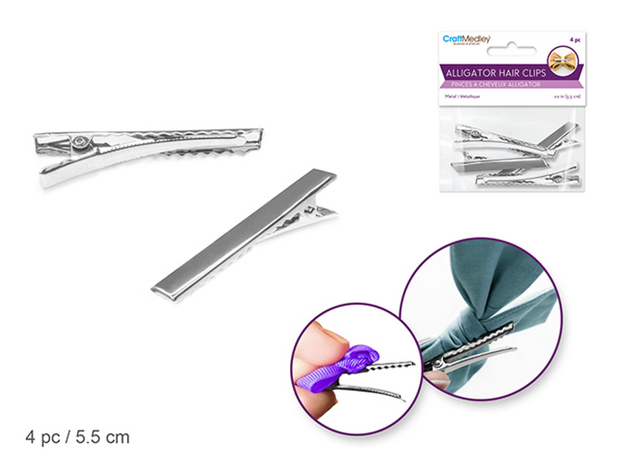 Beading and Jewelry 4 Silver Alligator Hair Clips 2.2in