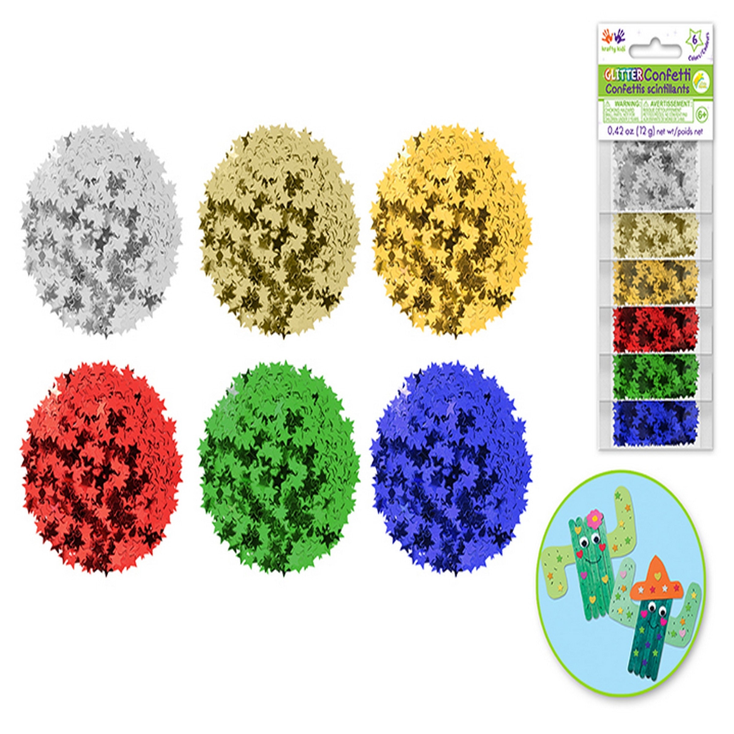 Krafty Kids Star Glitter Confetti - Primary Colors 6 x 2g 