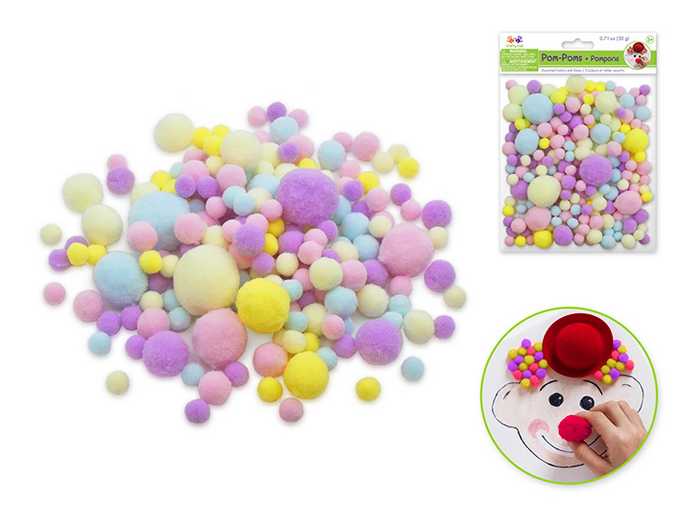 Krafty Kids Pom Poms - Bubblegum 20g 0.4in to 1.2in
