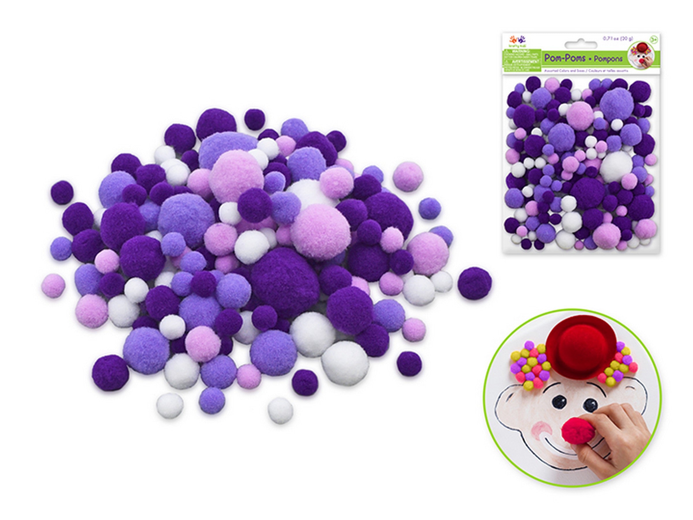 Krafty Kids Pom Poms - Purples 20g 0.4in to 1.2in