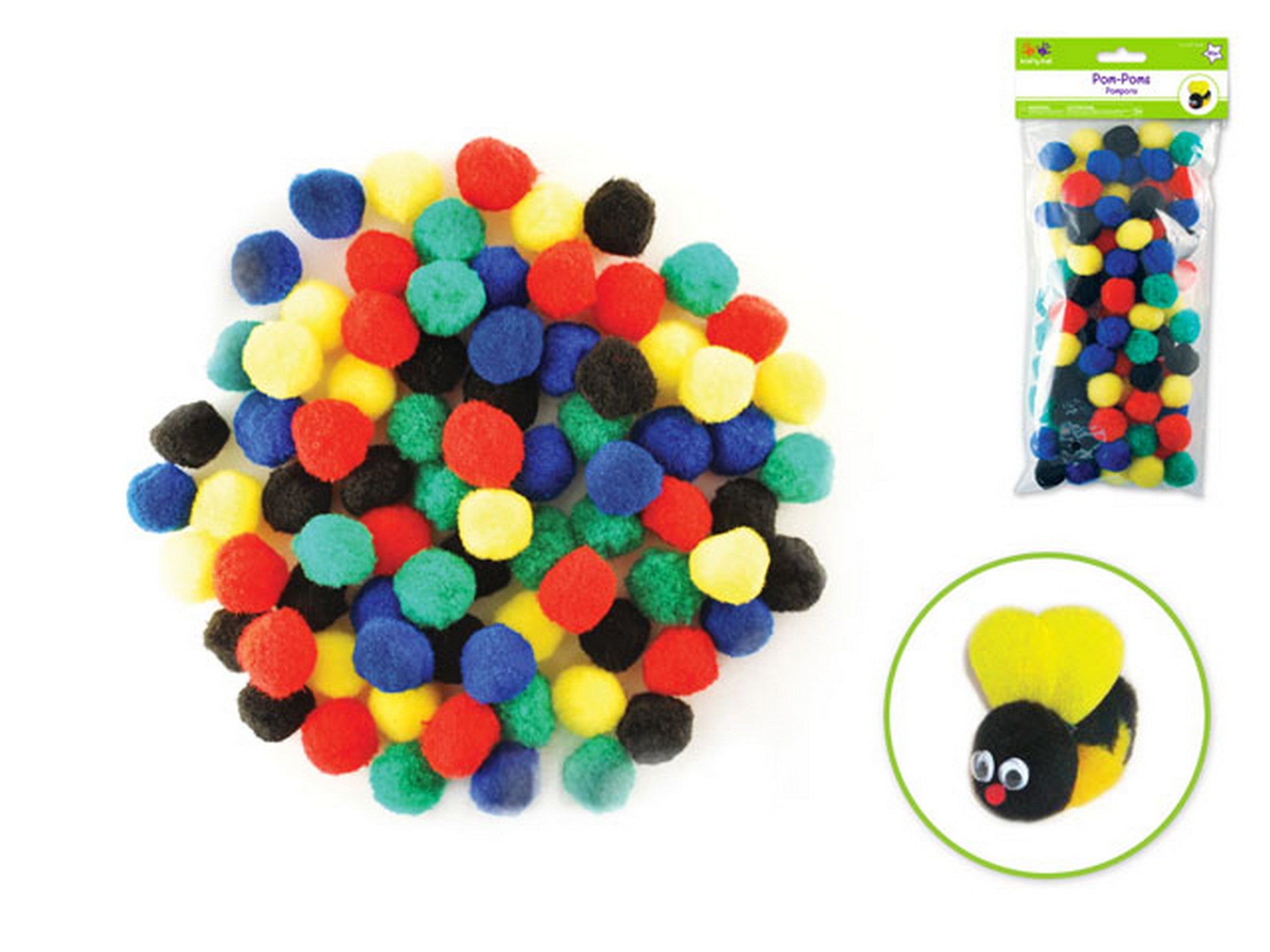 Krafty Kids Pompoms Primary Colors 1in