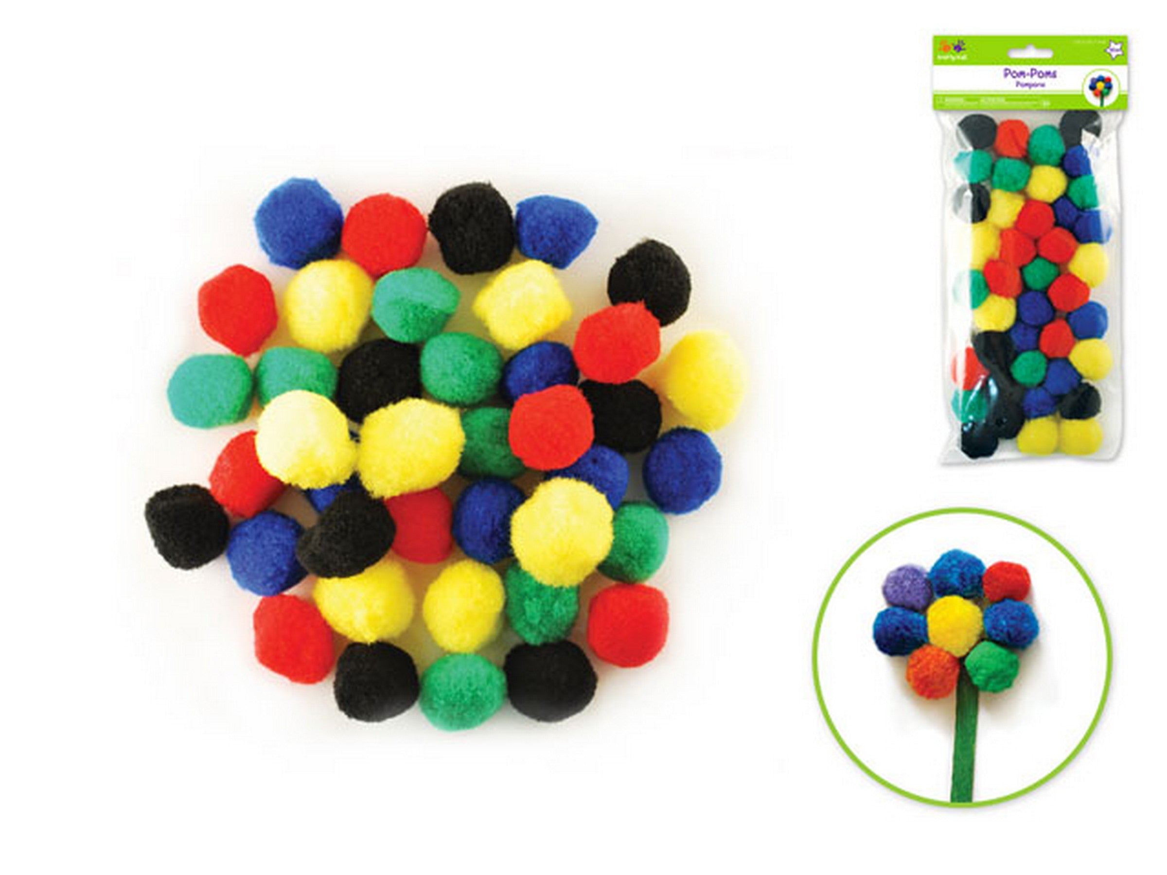 Krafty Kids 40 Pompoms Primary Colors 1.25in