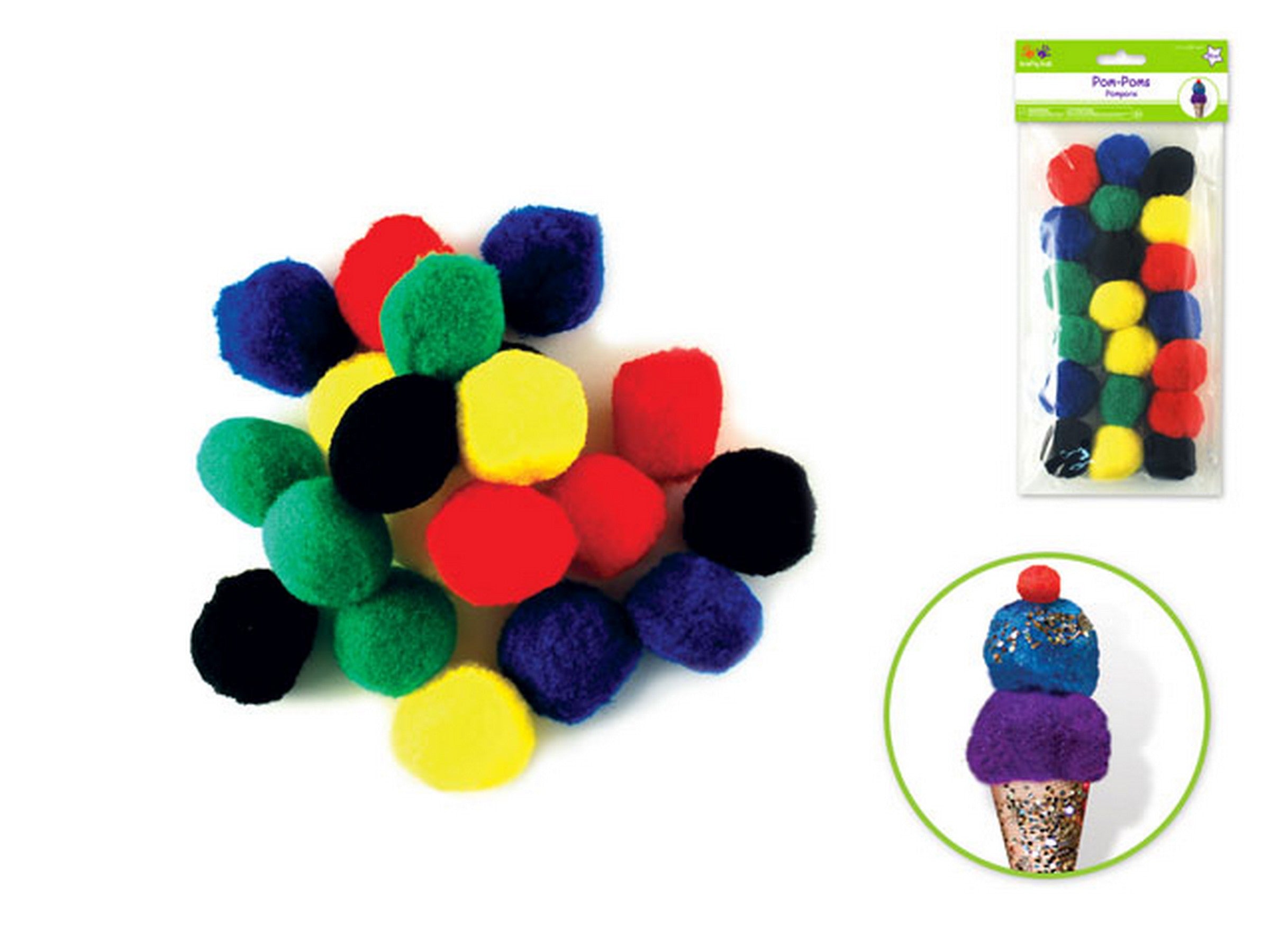 Krafty Kids 20 Pompoms Primary Colors 1.5in