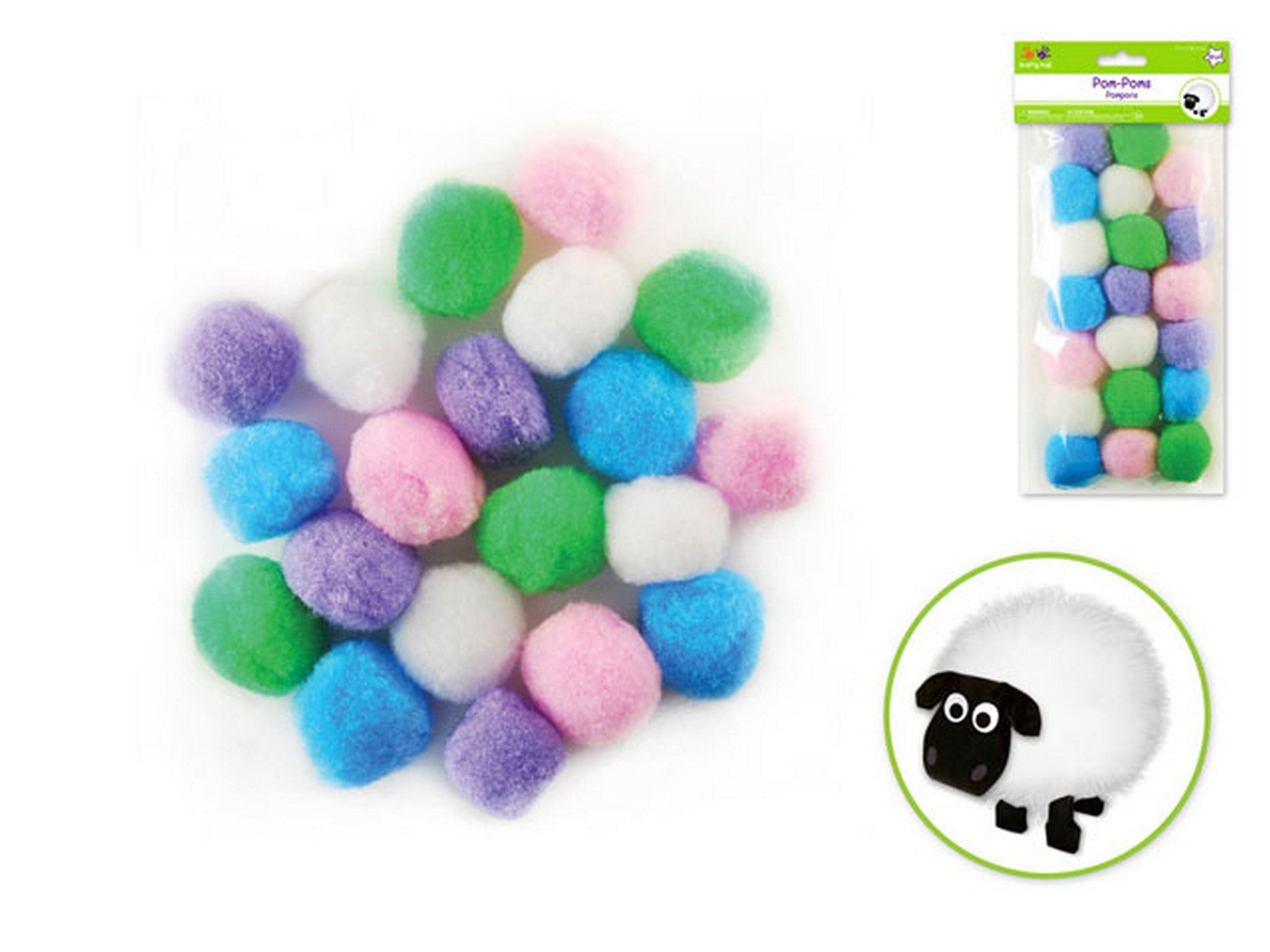 Krafty Kids 20 Pompoms Pastel Color 1.5in