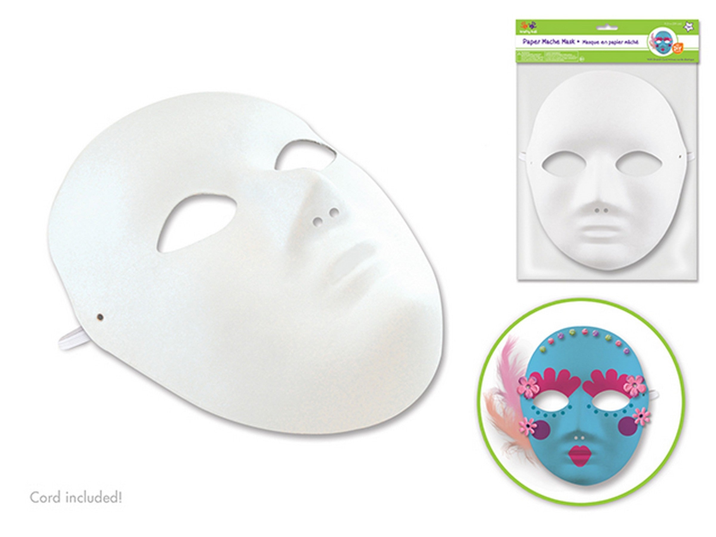 Krafty Kids Paper Mache Mask with Stretch Cord Female Full Face 11.5in