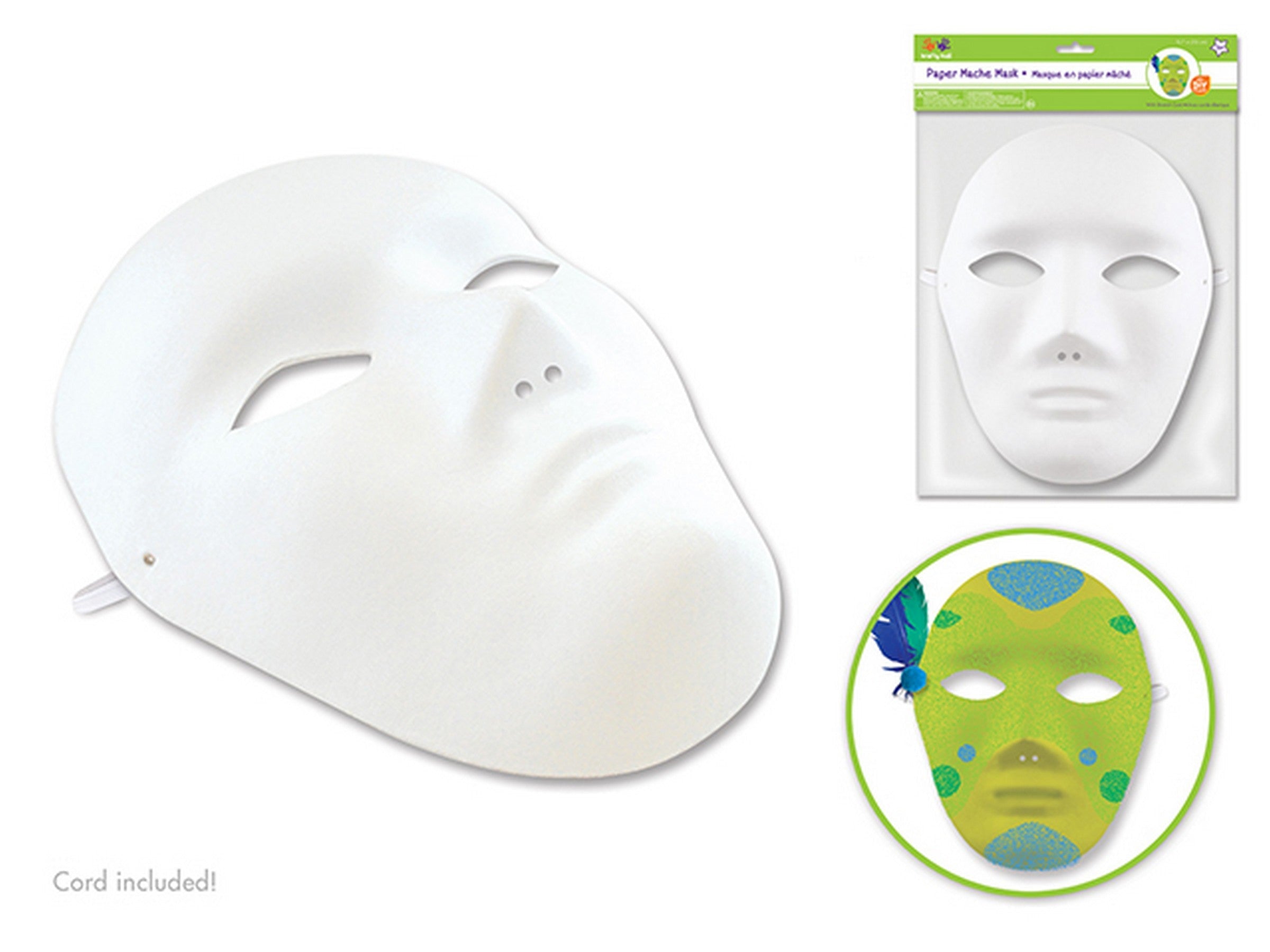 Krafty Kids Paper Mache Mask with Stretch Cord Male Full Face 12.7in