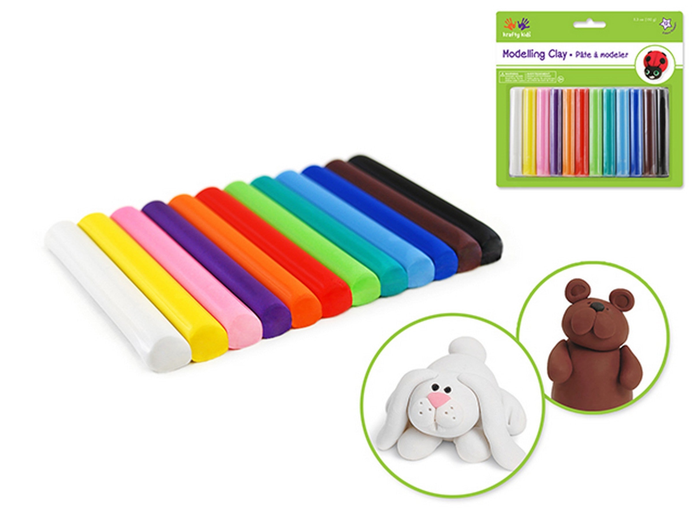 Krafty Kids 12pcs Modeling Clay 5.3oz 2.8in each