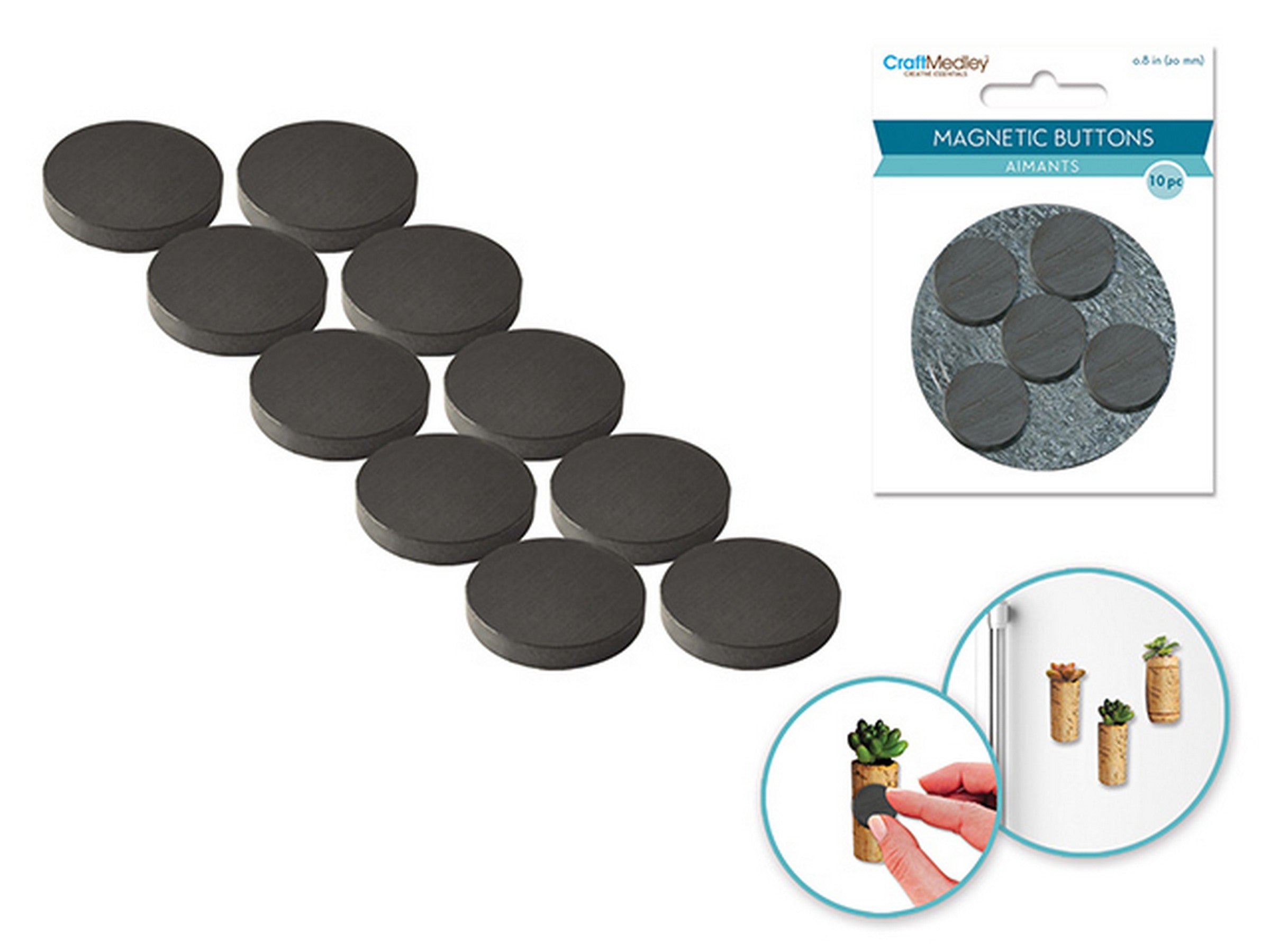 Craft Medley 10 Magnetic Buttons Black 0.8in