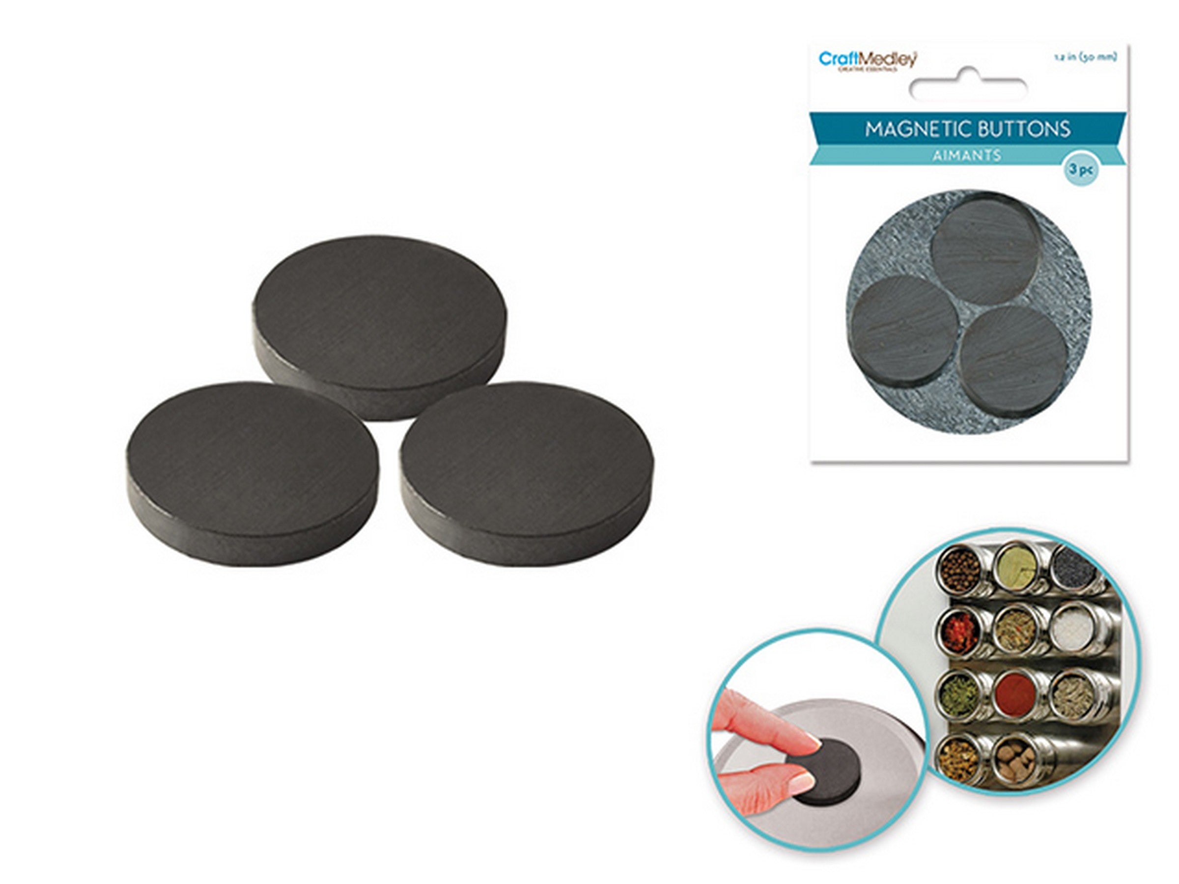 Craft Medley 3 Magnetic Buttons Black 1.2in