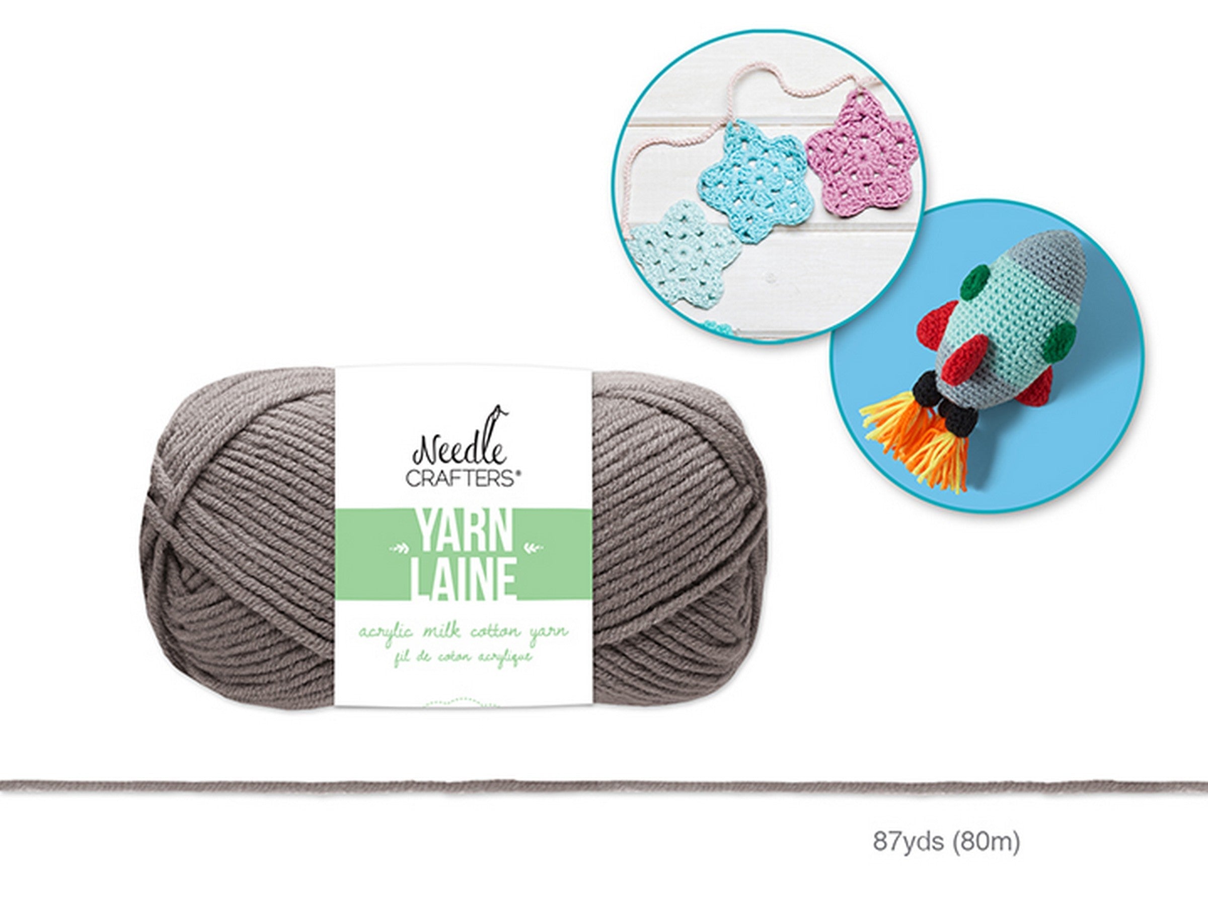 Needle Crafters Milk Cotton Yarn Grey 100% Acrylic 87yds (80m)