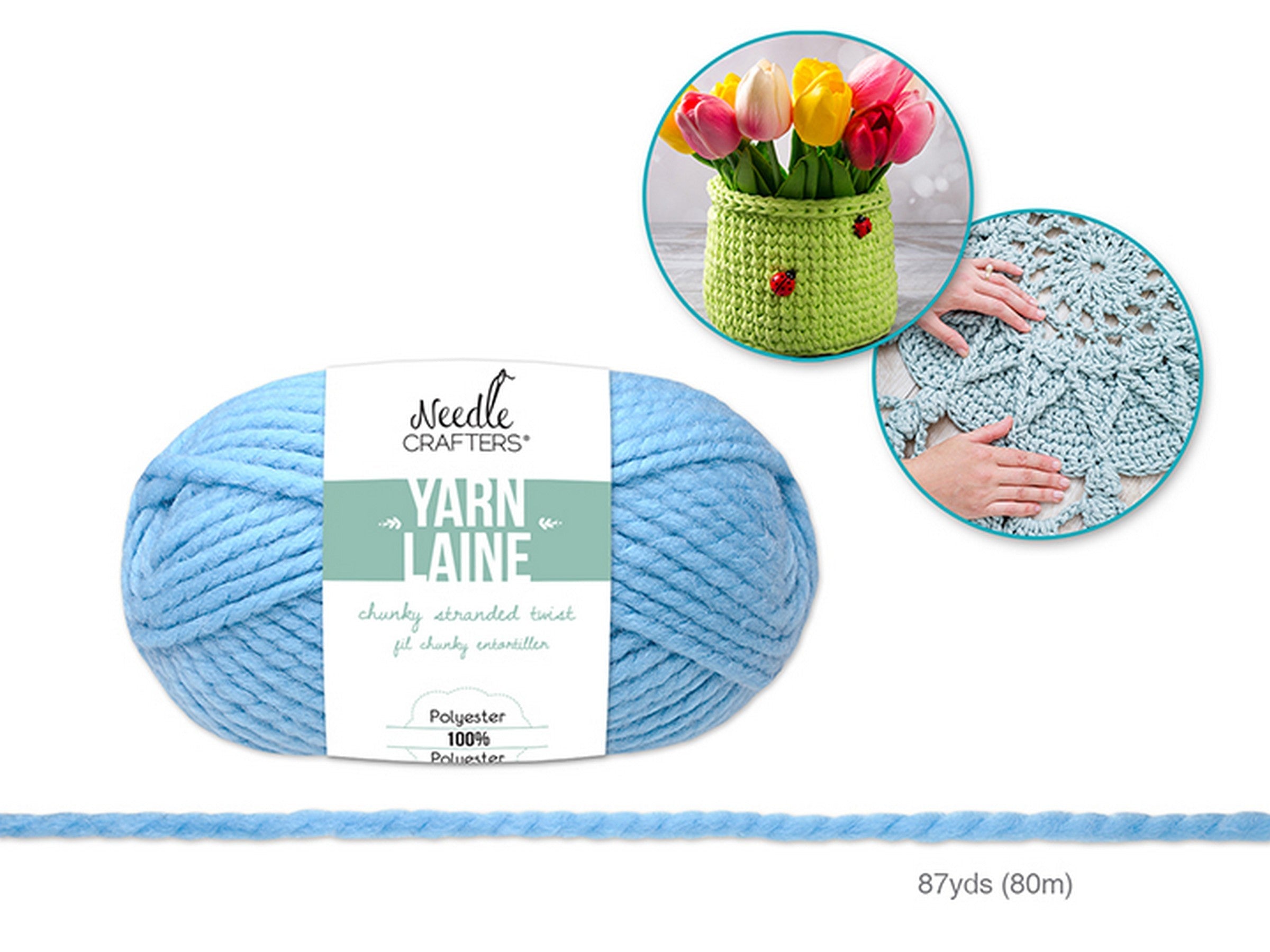 Needle Crafters Chunky Stranded Twist Yarn Baby Blue 100% Polyester 87yds (80m)