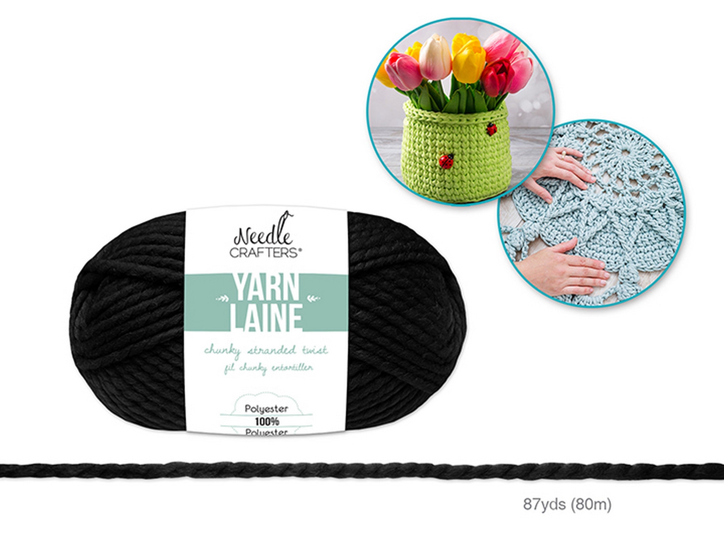 Needle Crafters Chunky Stranded Twist Yarn Black 100% Polyester 87yds (80m)