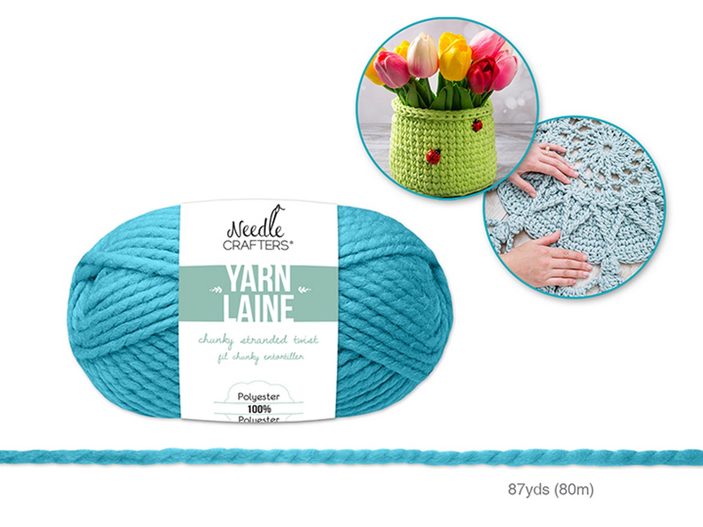 Needle Crafters Chunky Stranded Twist Yarn Turquoise 100% Polyester 87yds (80m)