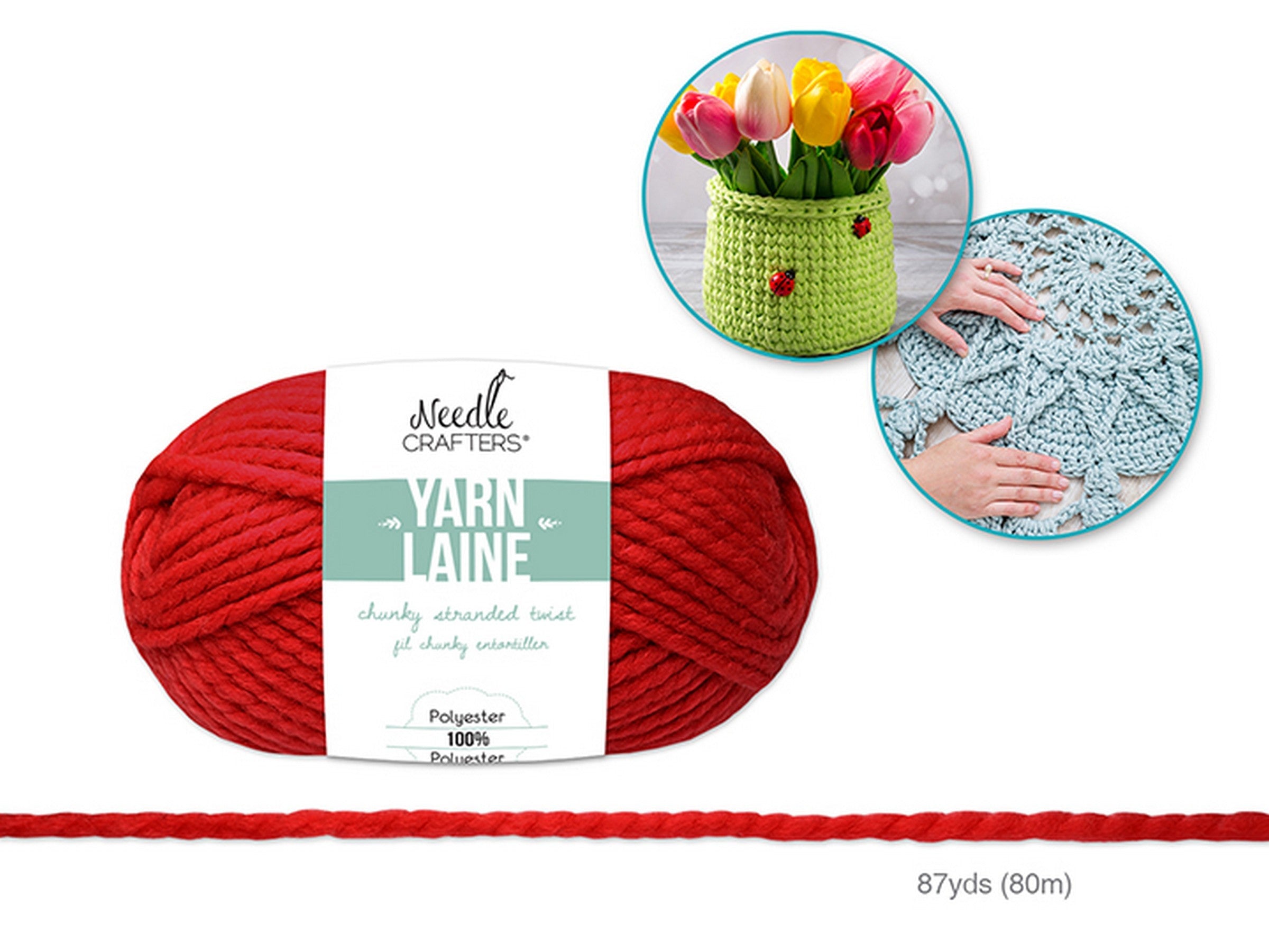 Needle Crafters Chunky Stranded Twist Yarn Cherry Red 100% Polyester 87yds (80m)