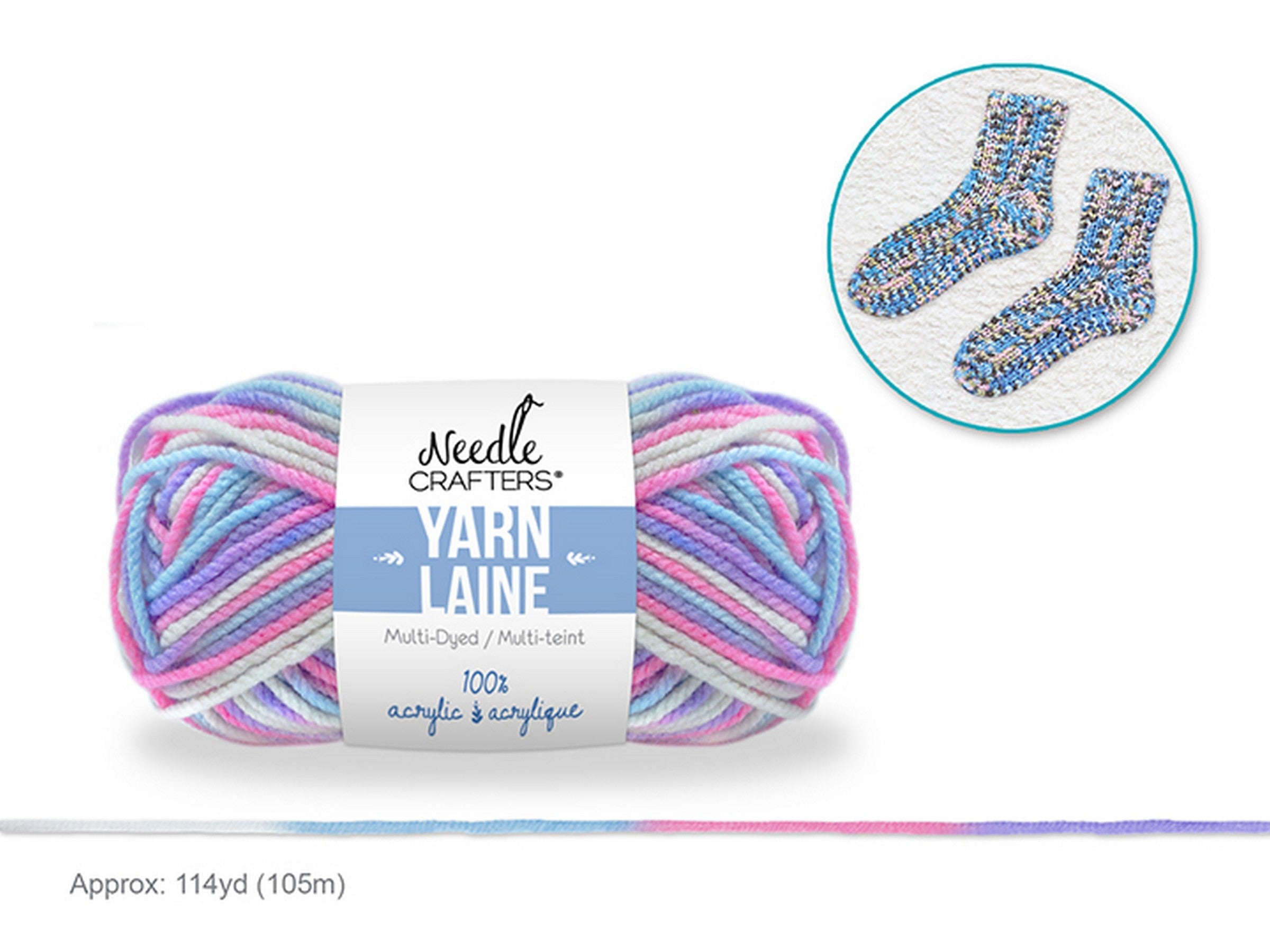 Needle Crafters Multi-Dyed Yarn Candy Floss 100% Acrylic 114yd (105m)