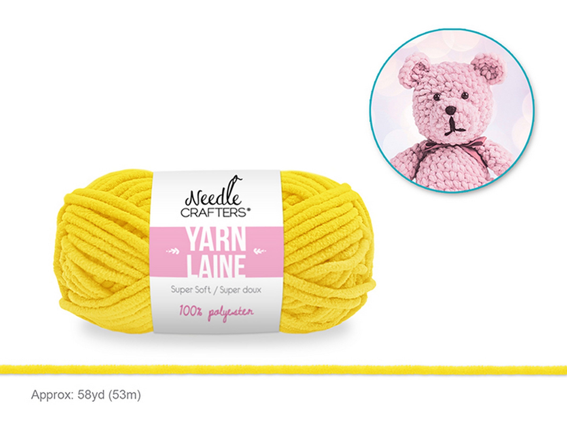 Needle Crafters Chenille Soft Yarn Yellow 100% Polyester 58yd (53m)