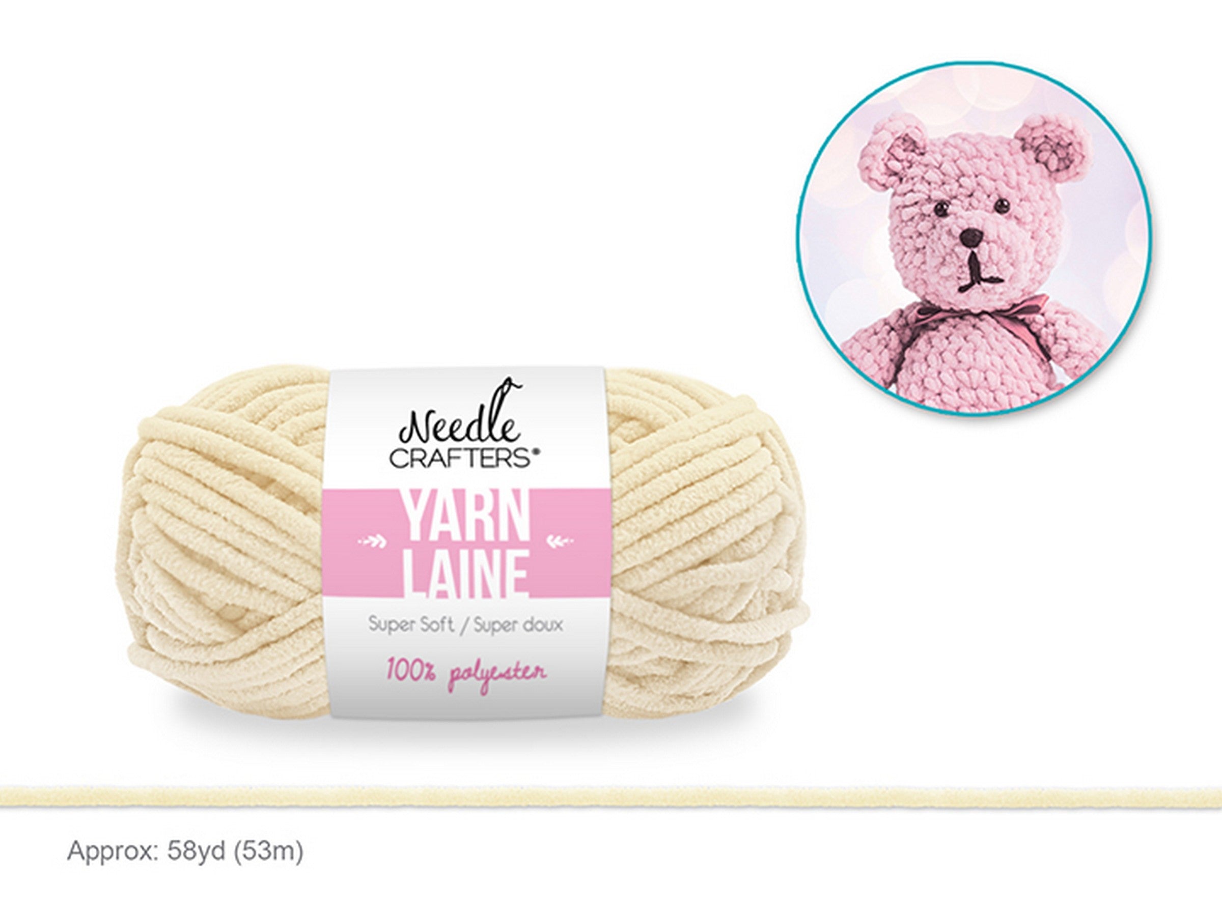 Needle Crafters Chenille Soft Yarn Ivory 100% Polyester 58yd (53m)