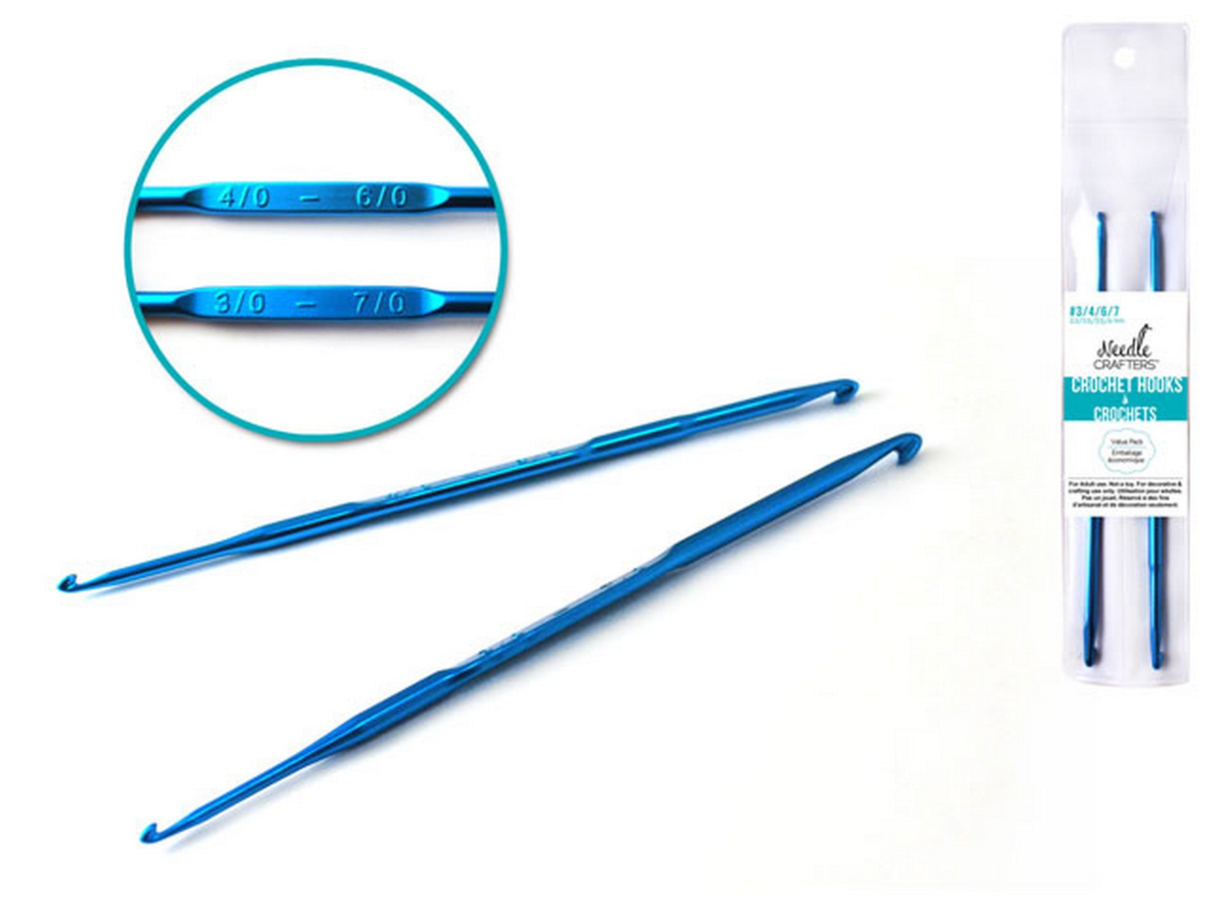 Needle Crafters 2pcs Metal Crochet Hooks Double Sided #3 / 4 / 6 / 7 - 5.4in long