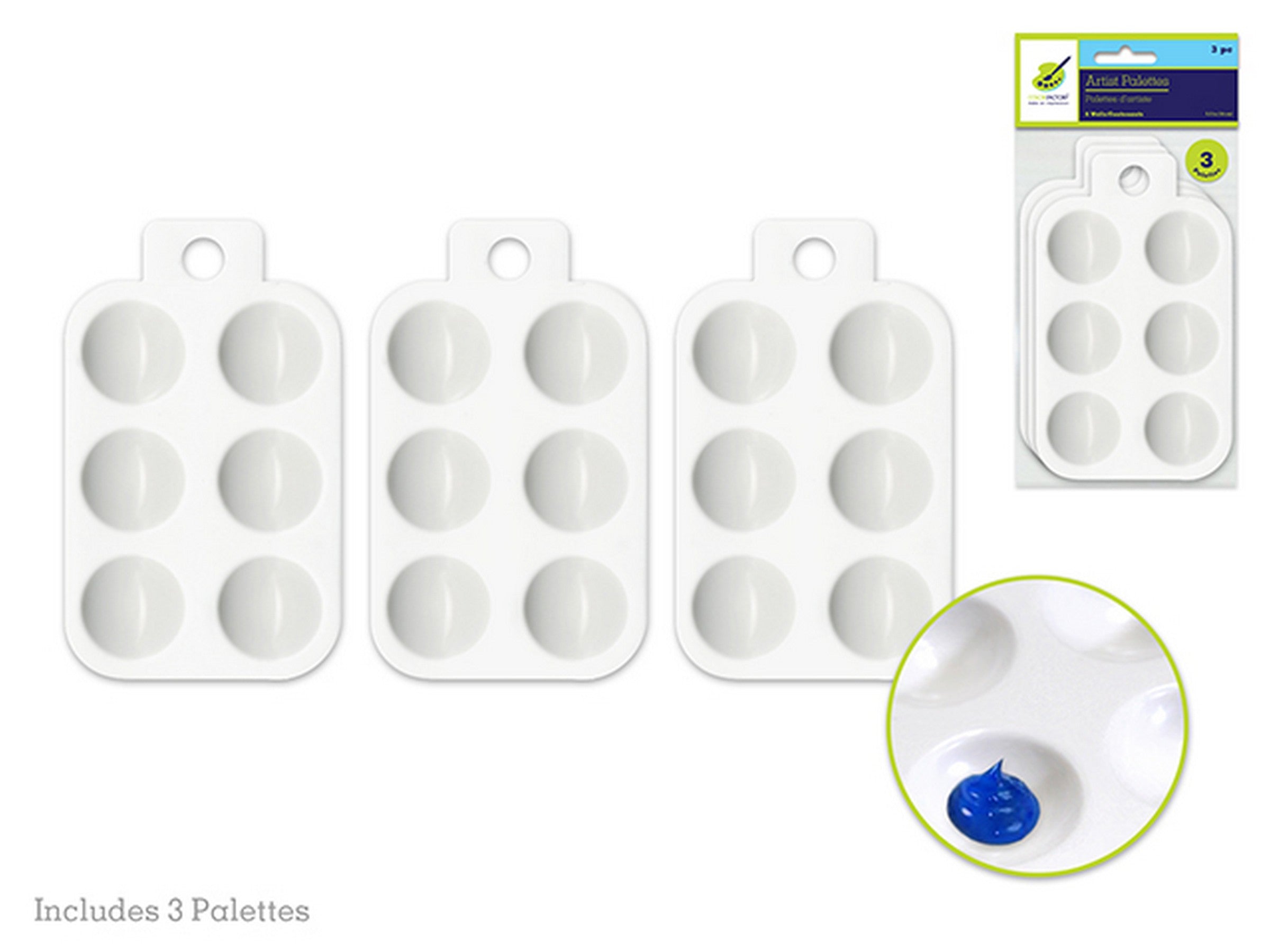 Color Factory 3 White Plastic Artist Palettes 5.5x3.5in