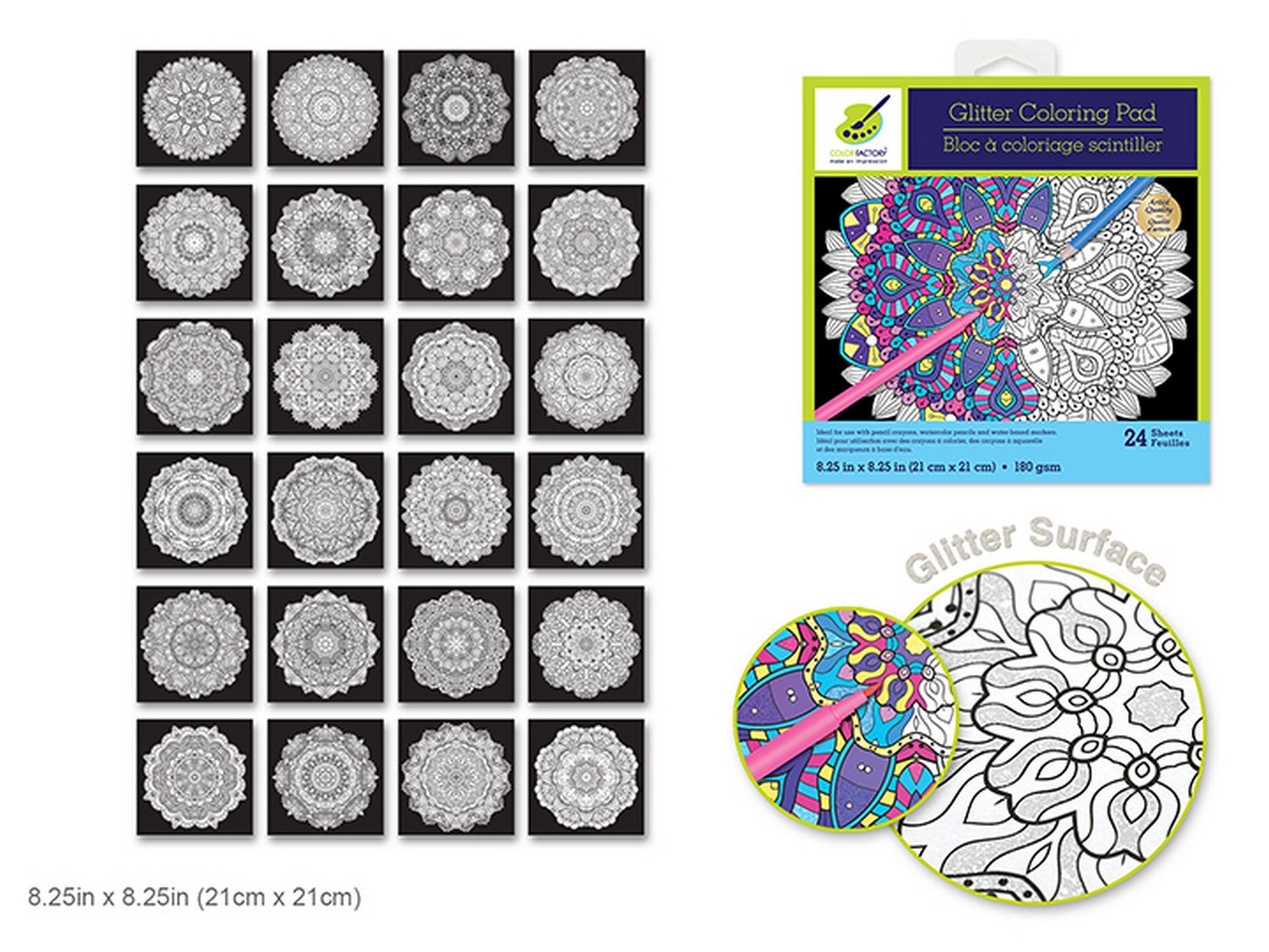 Color Factory Glitter Coloring Pad - Classic Mandala 24 Sheets 8.25x8.25in