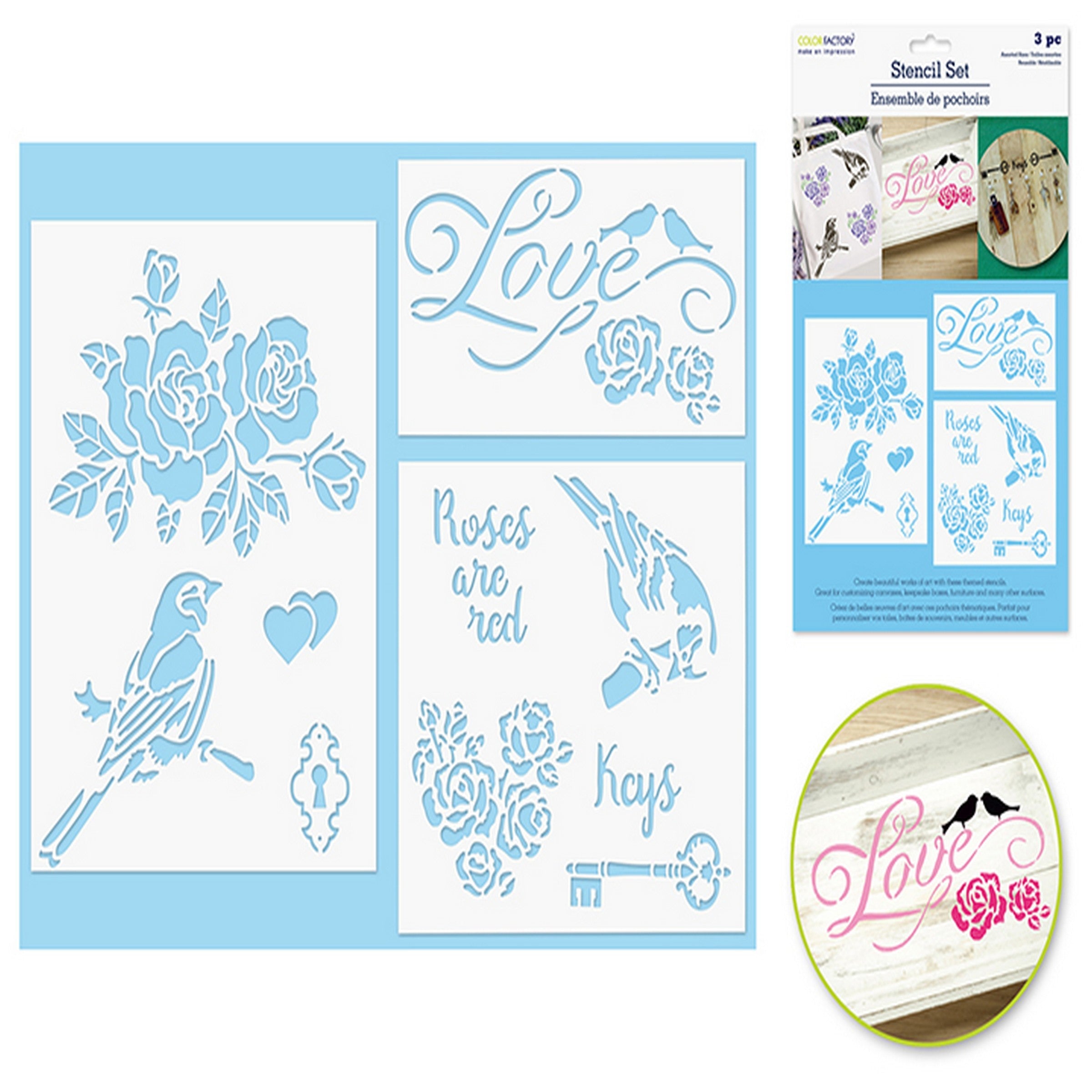 Color Factory Multi-media Stencil Set - Love 3pcs